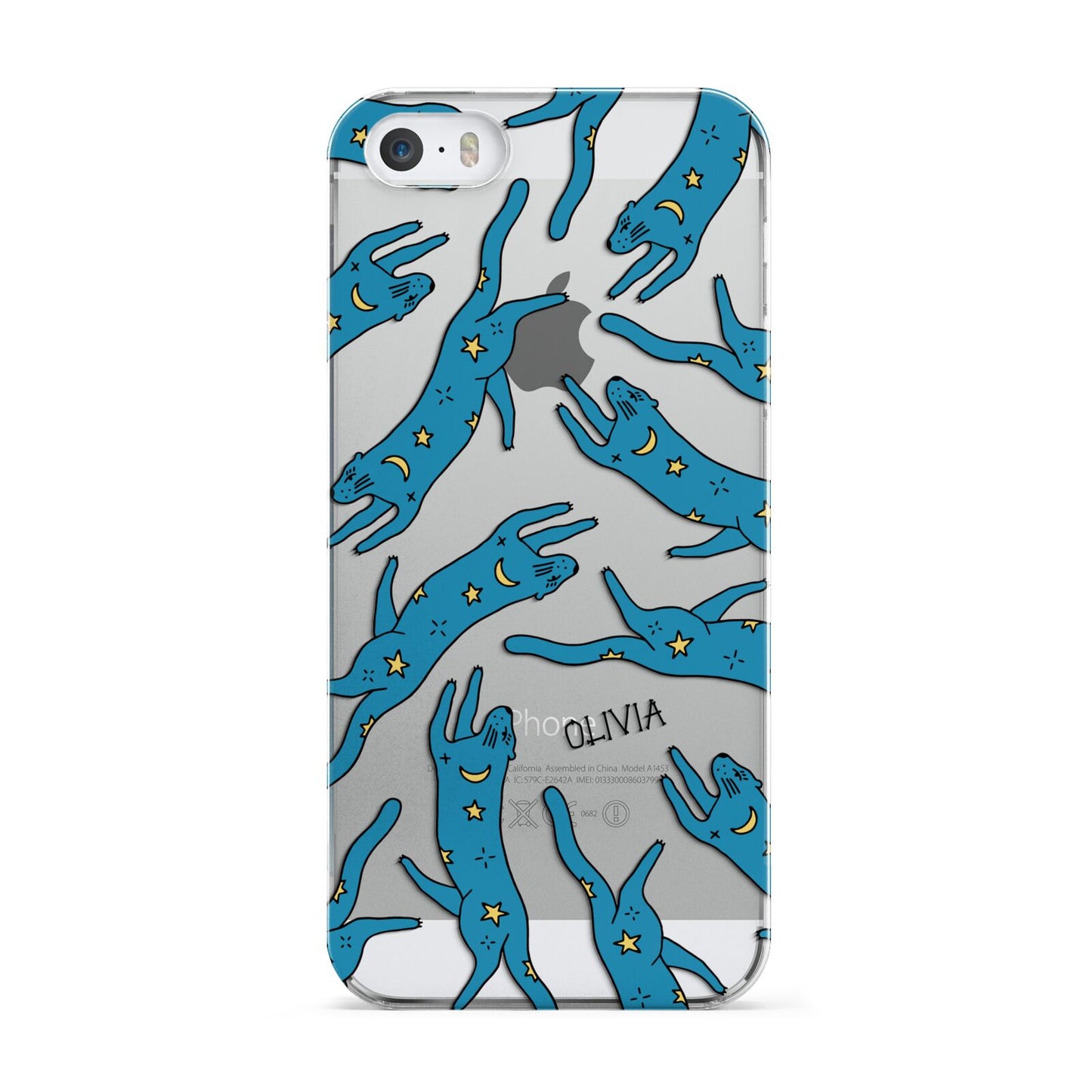 Moon Star Blue Cat Personalised Apple iPhone 5 Case