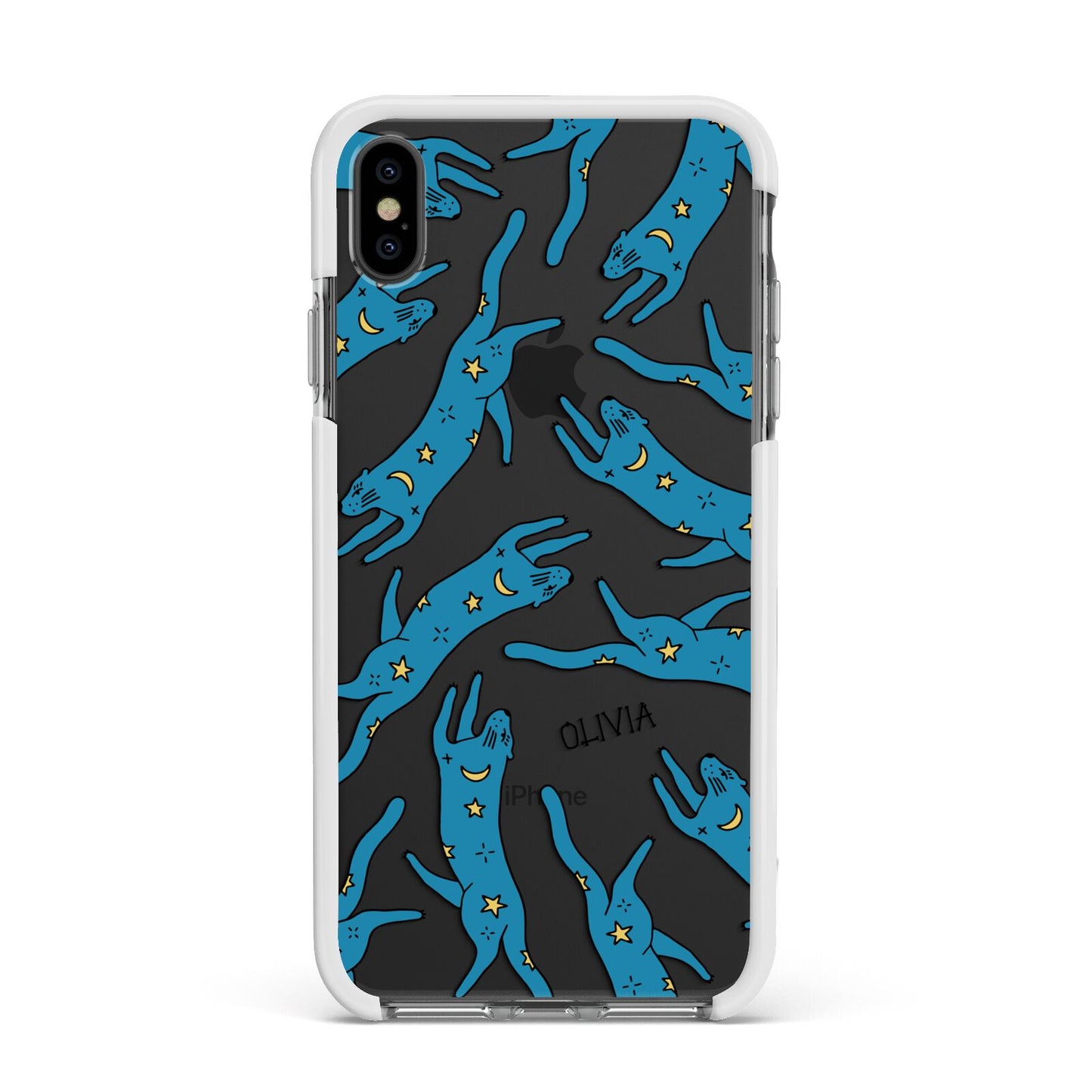 Moon Star Blue Cat Personalised Apple iPhone Xs Max Impact Case White Edge on Black Phone