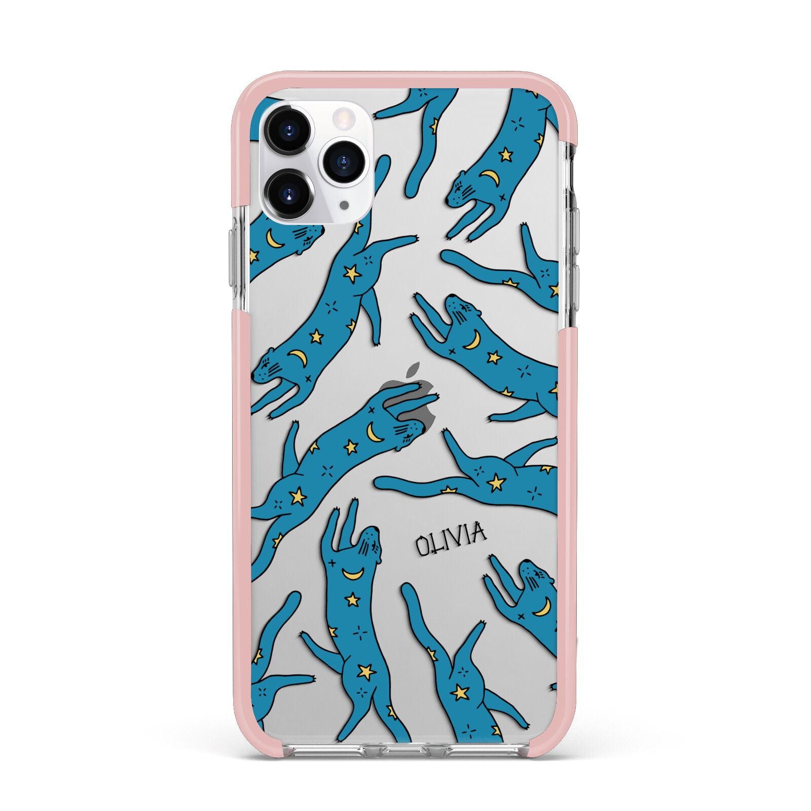 Moon Star Blue Cat Personalised iPhone 11 Pro Max Impact Pink Edge Case
