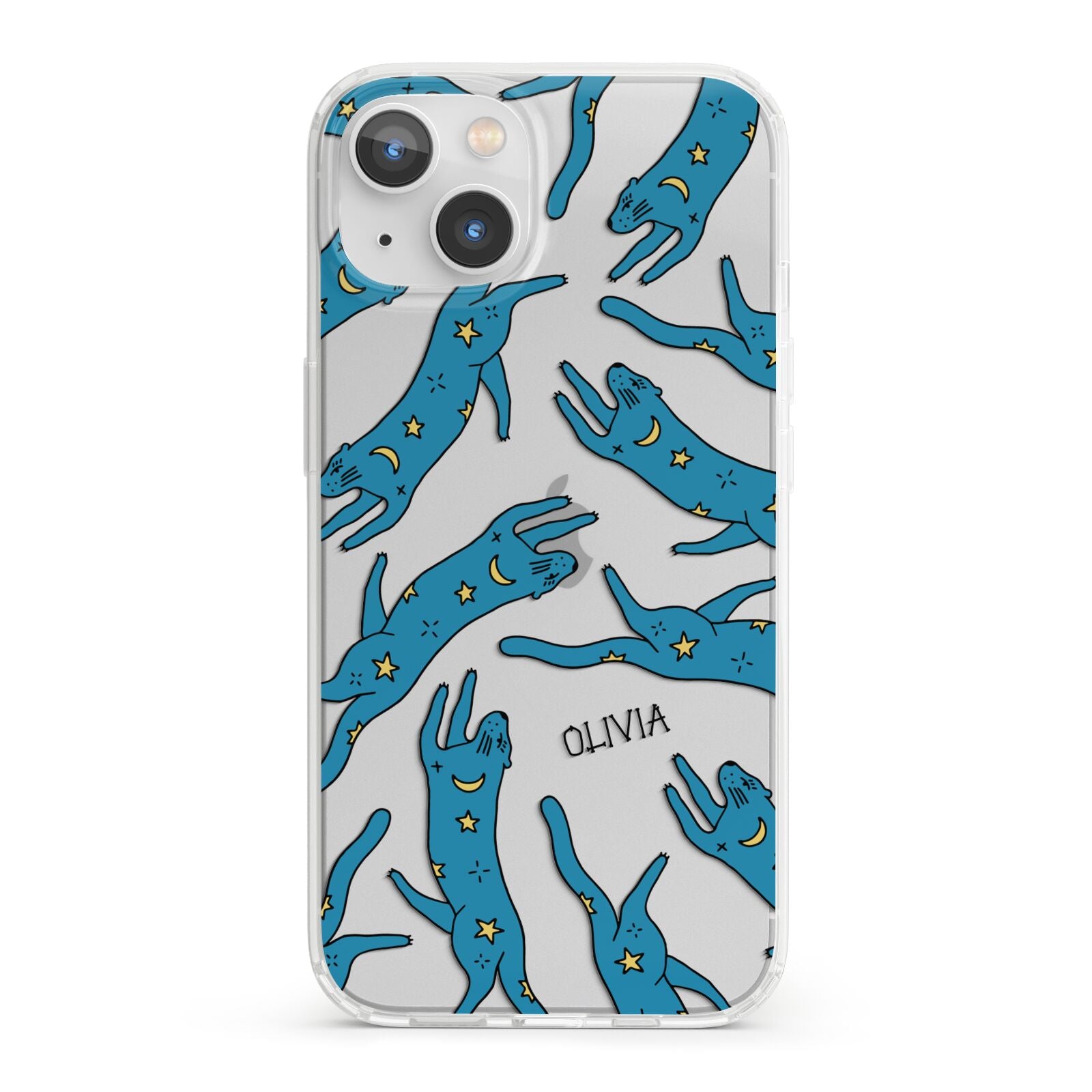 Moon Star Blue Cat Personalised iPhone 13 Clear Bumper Case