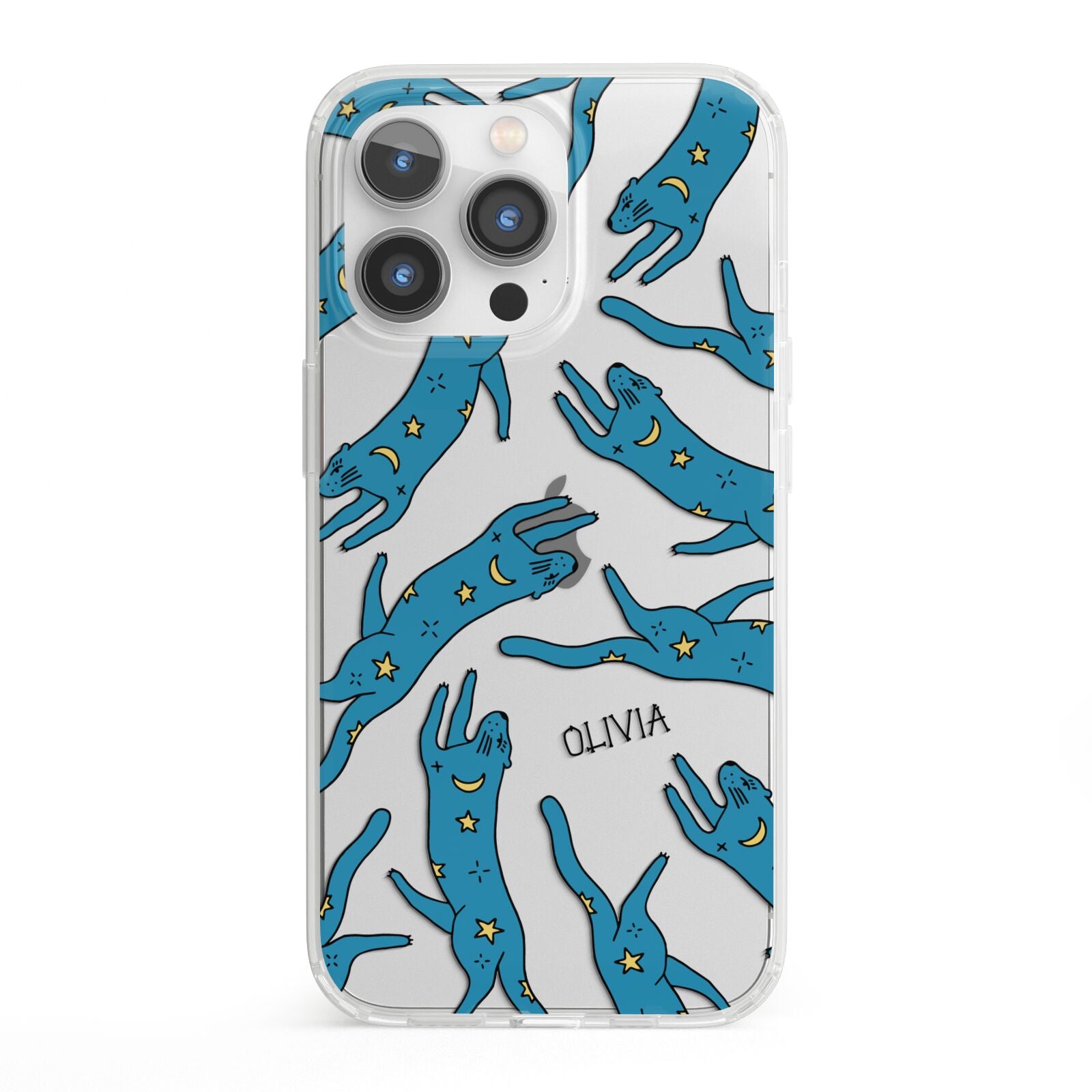 Moon Star Blue Cat Personalised iPhone 13 Pro Clear Bumper Case