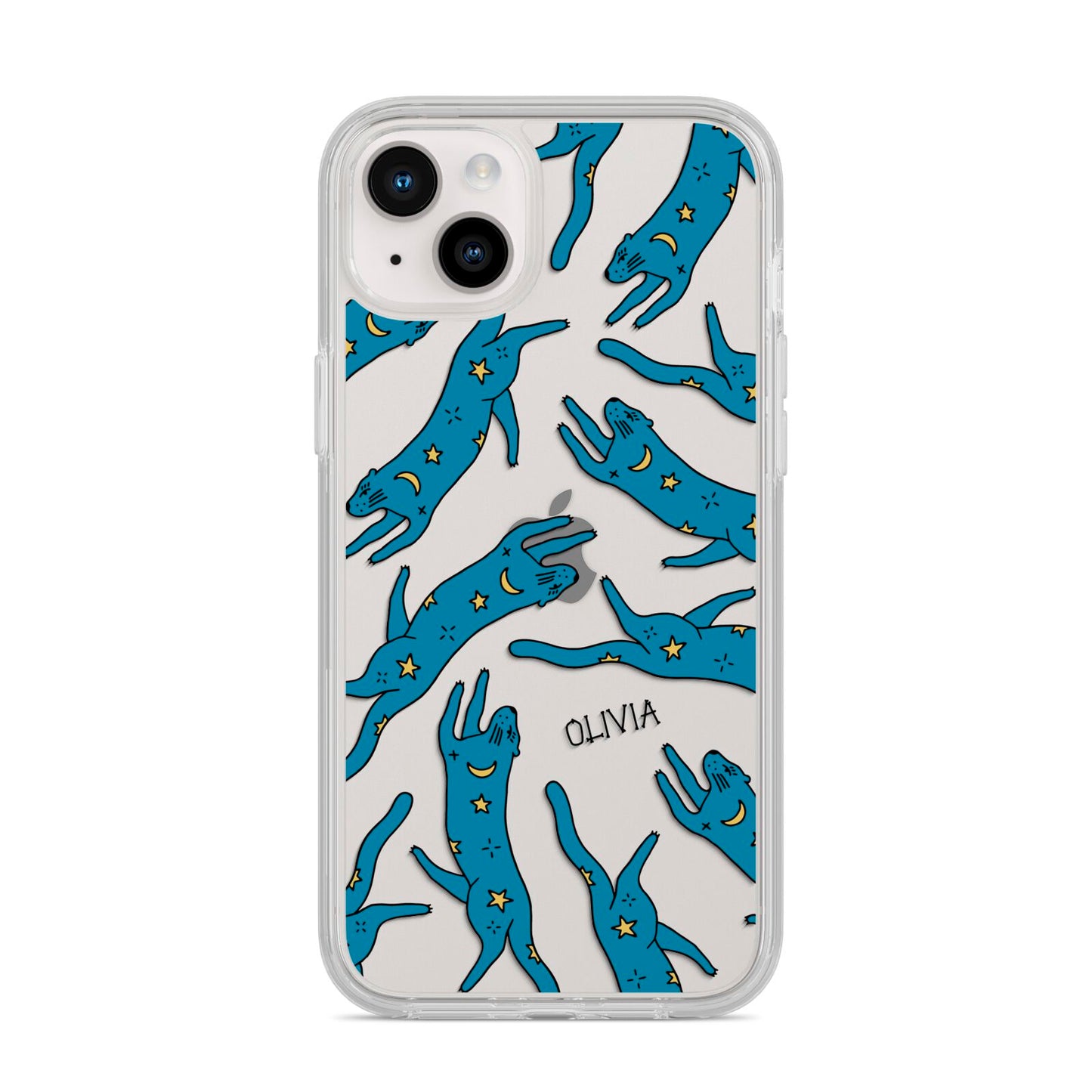 Moon Star Blue Cat Personalised iPhone 14 Plus Clear Tough Case Starlight