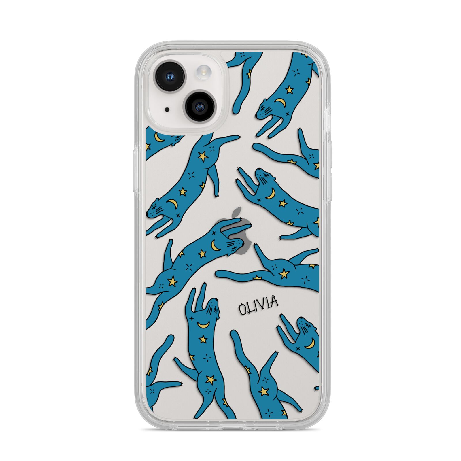 Moon Star Blue Cat Personalised iPhone 14 Plus Clear Tough Case Starlight