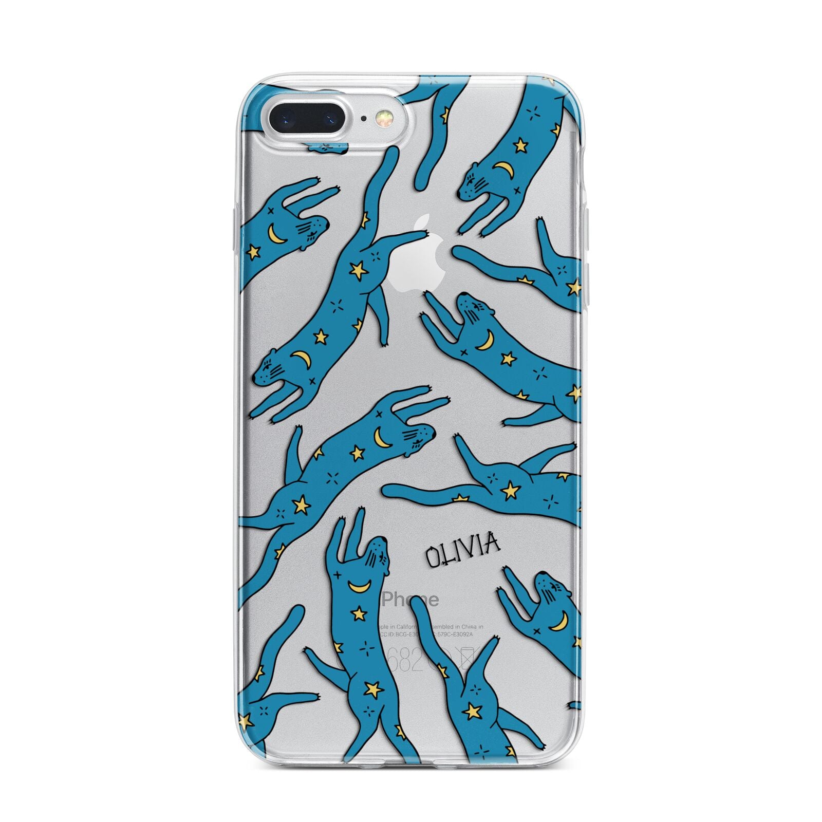 Moon Star Blue Cat Personalised iPhone 7 Plus Bumper Case on Silver iPhone
