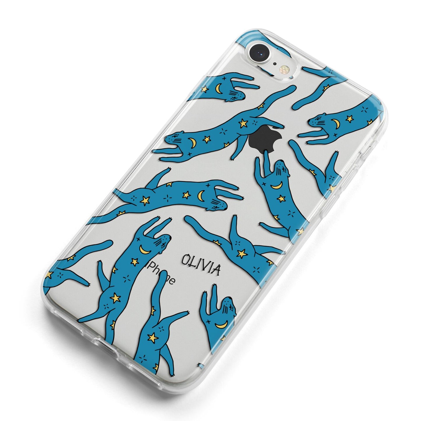 Moon Star Blue Cat Personalised iPhone 8 Bumper Case on Silver iPhone Alternative Image