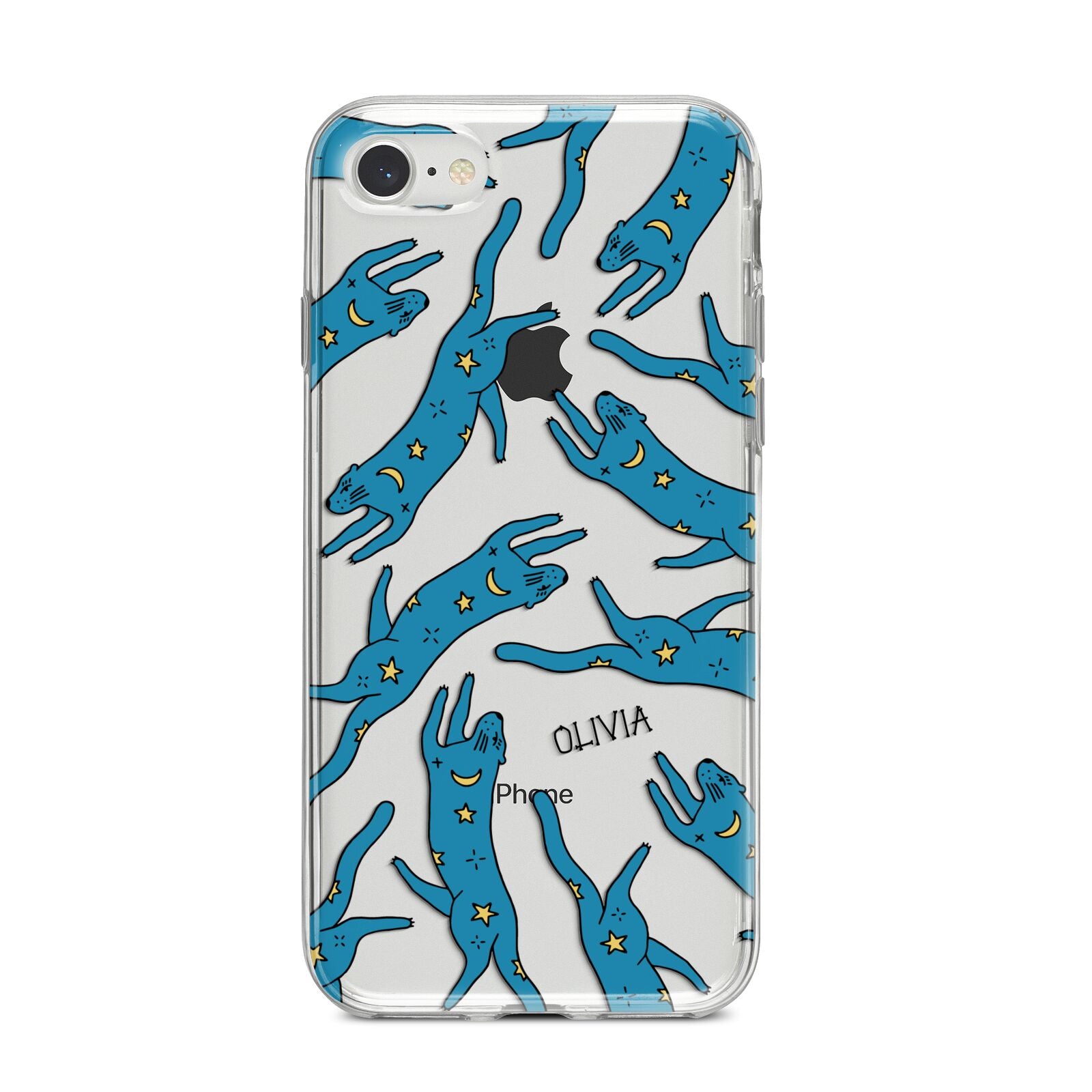 Moon Star Blue Cat Personalised iPhone 8 Bumper Case on Silver iPhone