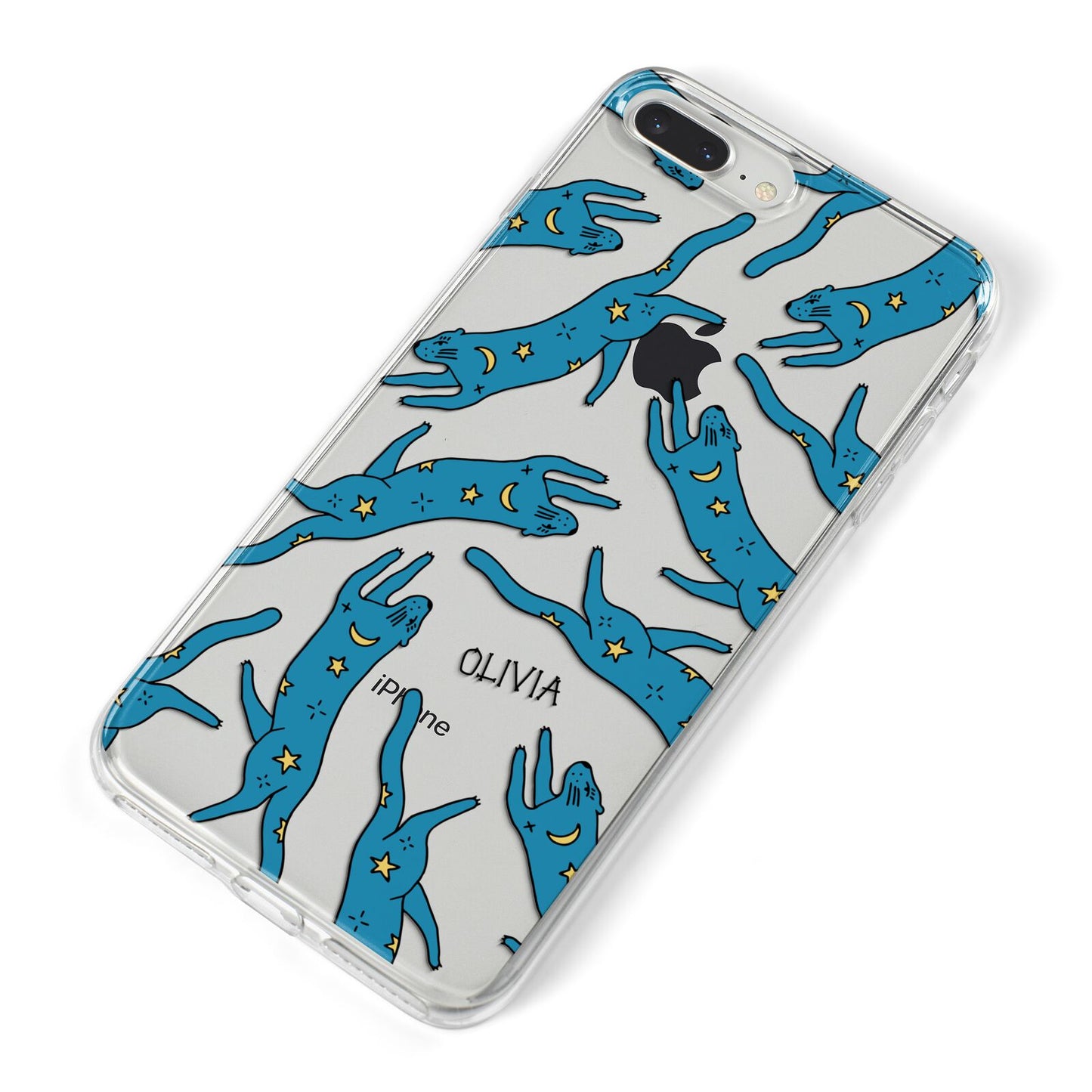 Moon Star Blue Cat Personalised iPhone 8 Plus Bumper Case on Silver iPhone Alternative Image