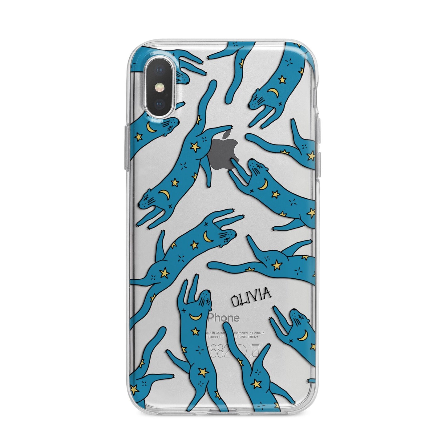 Moon Star Blue Cat Personalised iPhone X Bumper Case on Silver iPhone Alternative Image 1