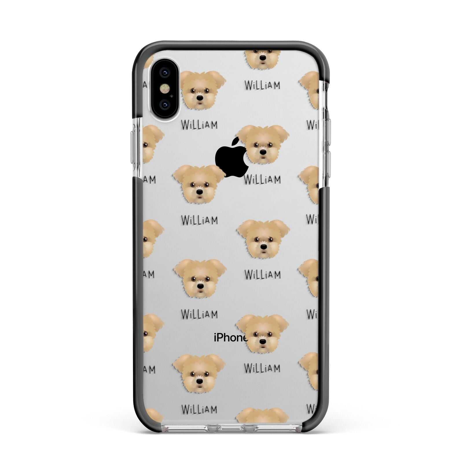 Morkie Icon with Name Apple iPhone Xs Max Impact Case Black Edge on Silver Phone