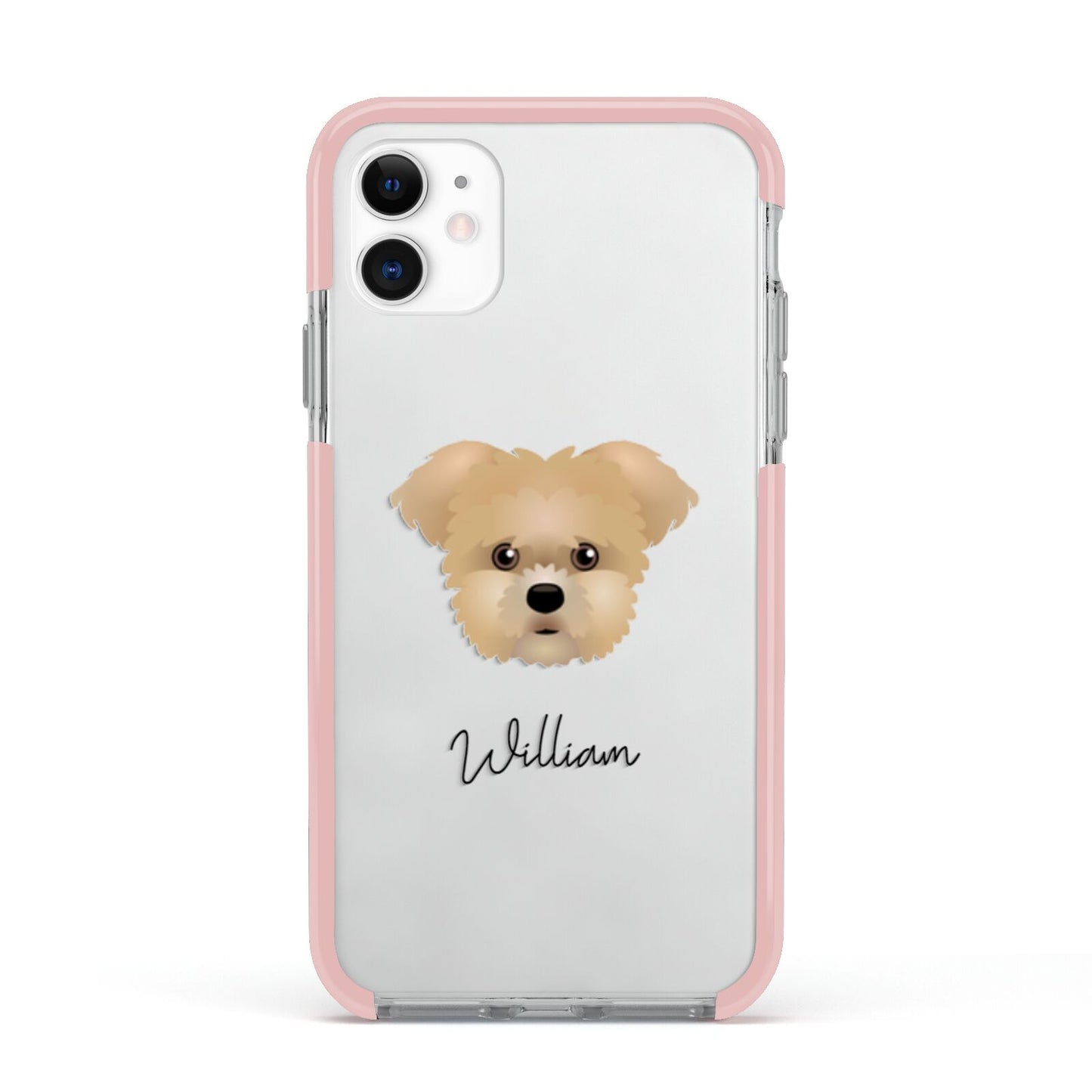 Morkie Personalised Apple iPhone 11 in White with Pink Impact Case
