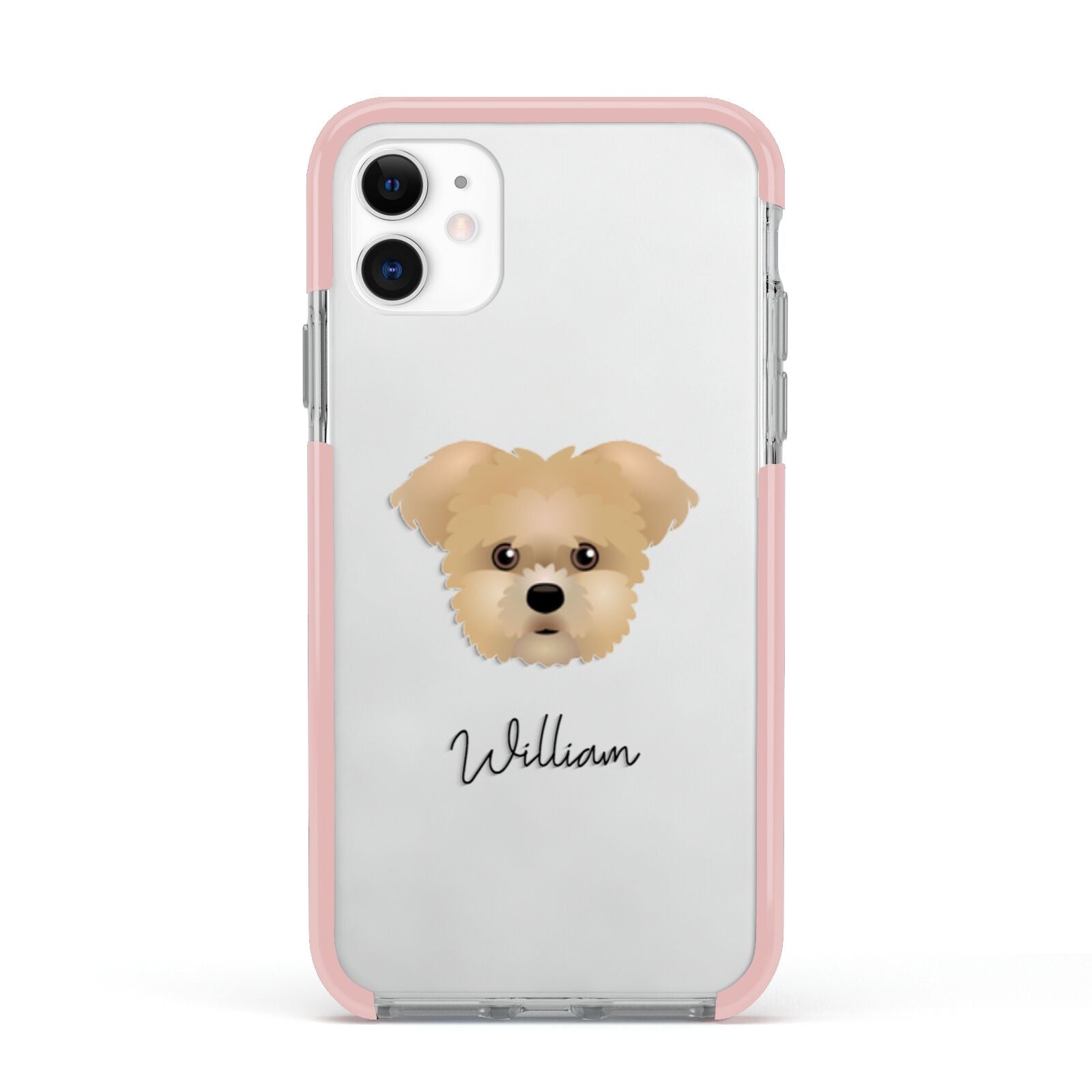 Morkie Personalised Apple iPhone 11 in White with Pink Impact Case