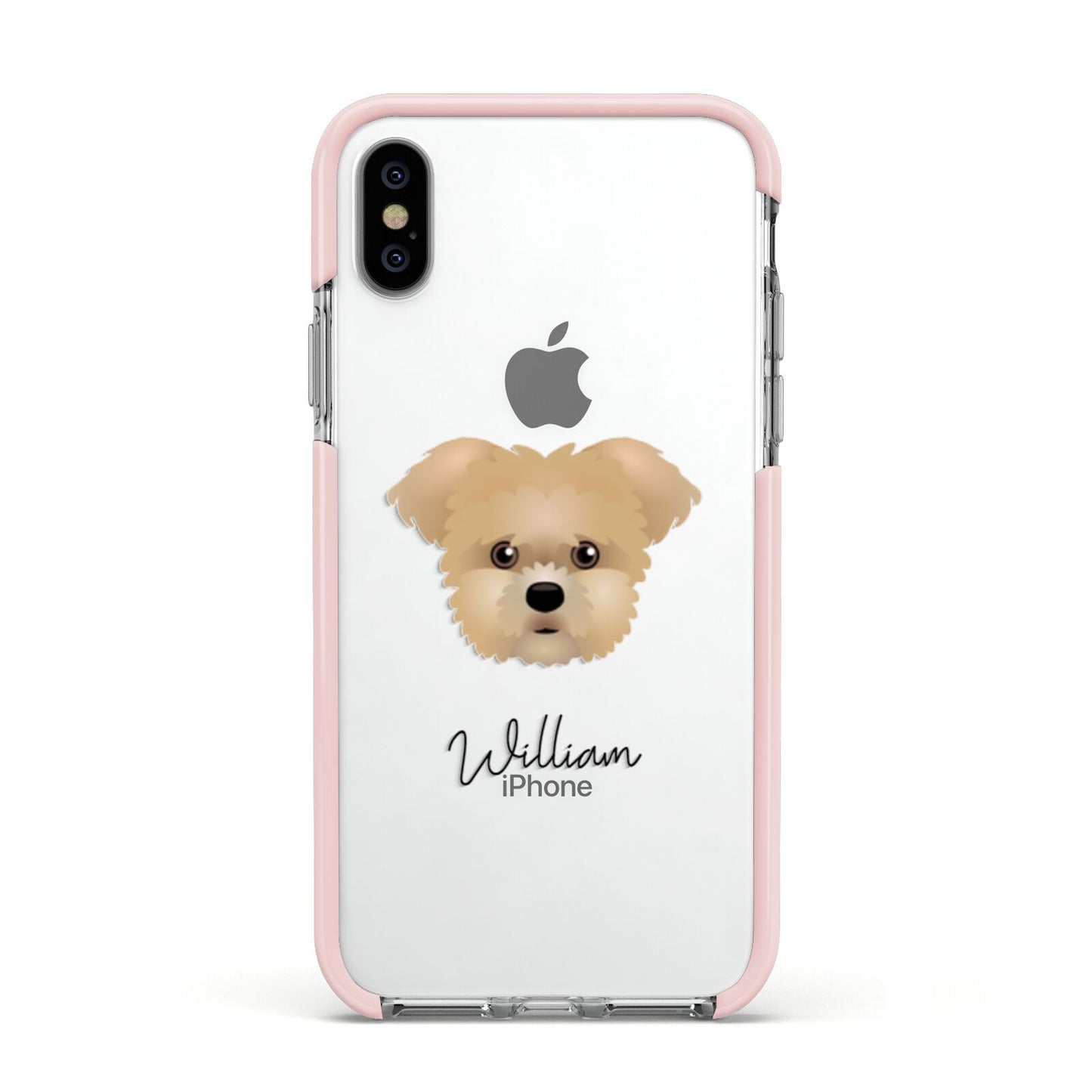 Morkie Personalised Apple iPhone Xs Impact Case Pink Edge on Silver Phone