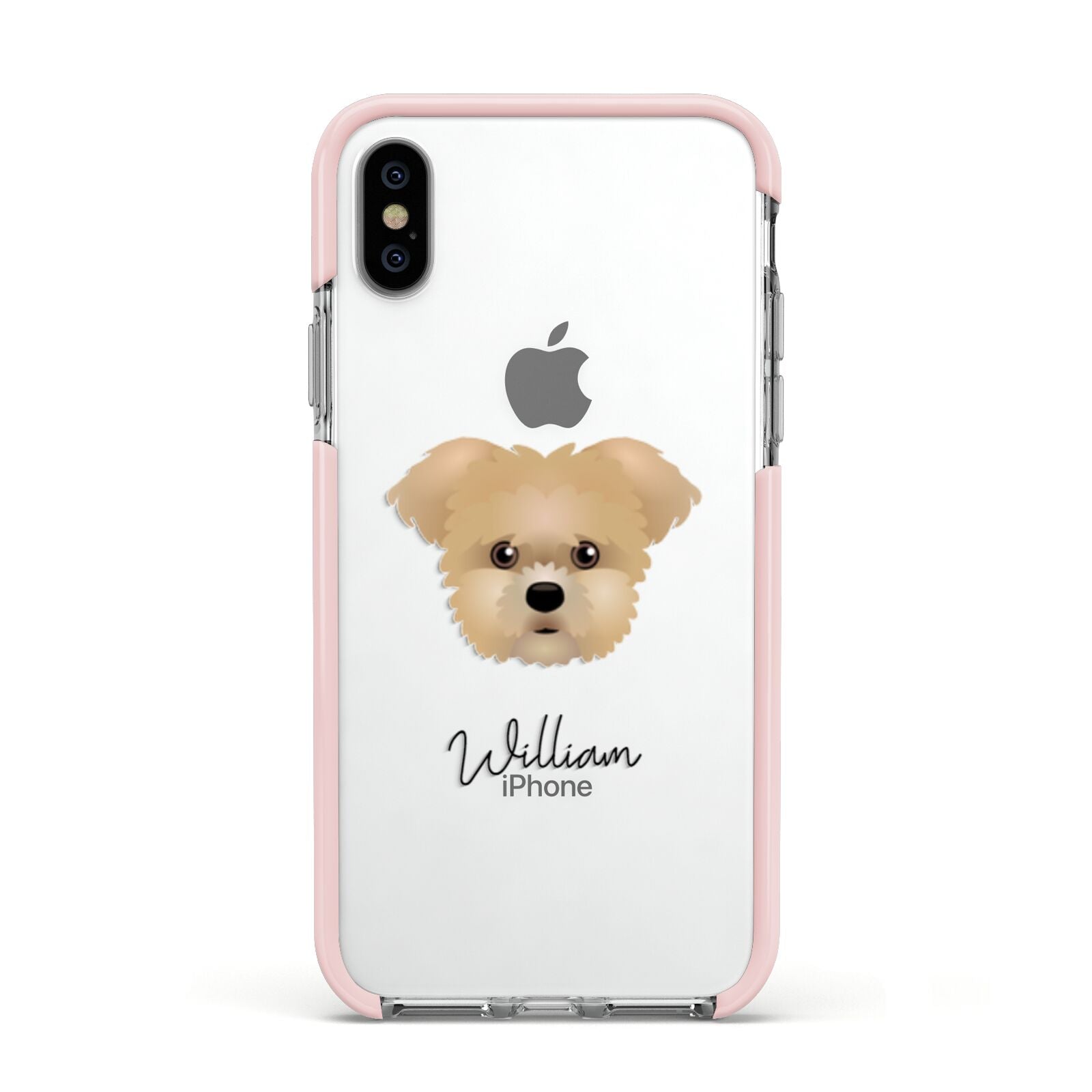 Morkie Personalised Apple iPhone Xs Impact Case Pink Edge on Silver Phone