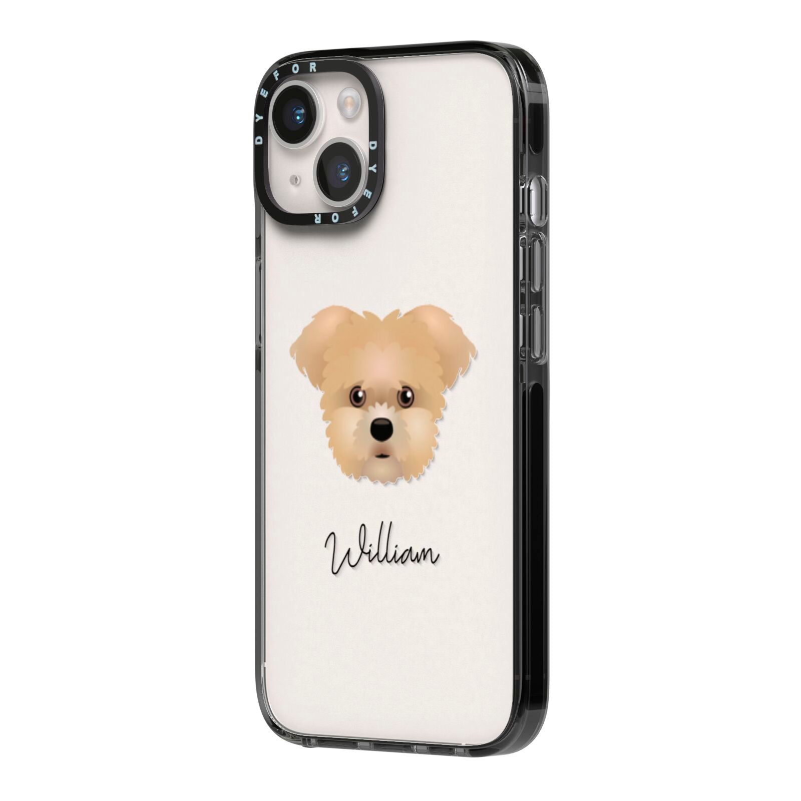 Morkie Personalised iPhone 14 Black Impact Case Side Angle on Silver phone