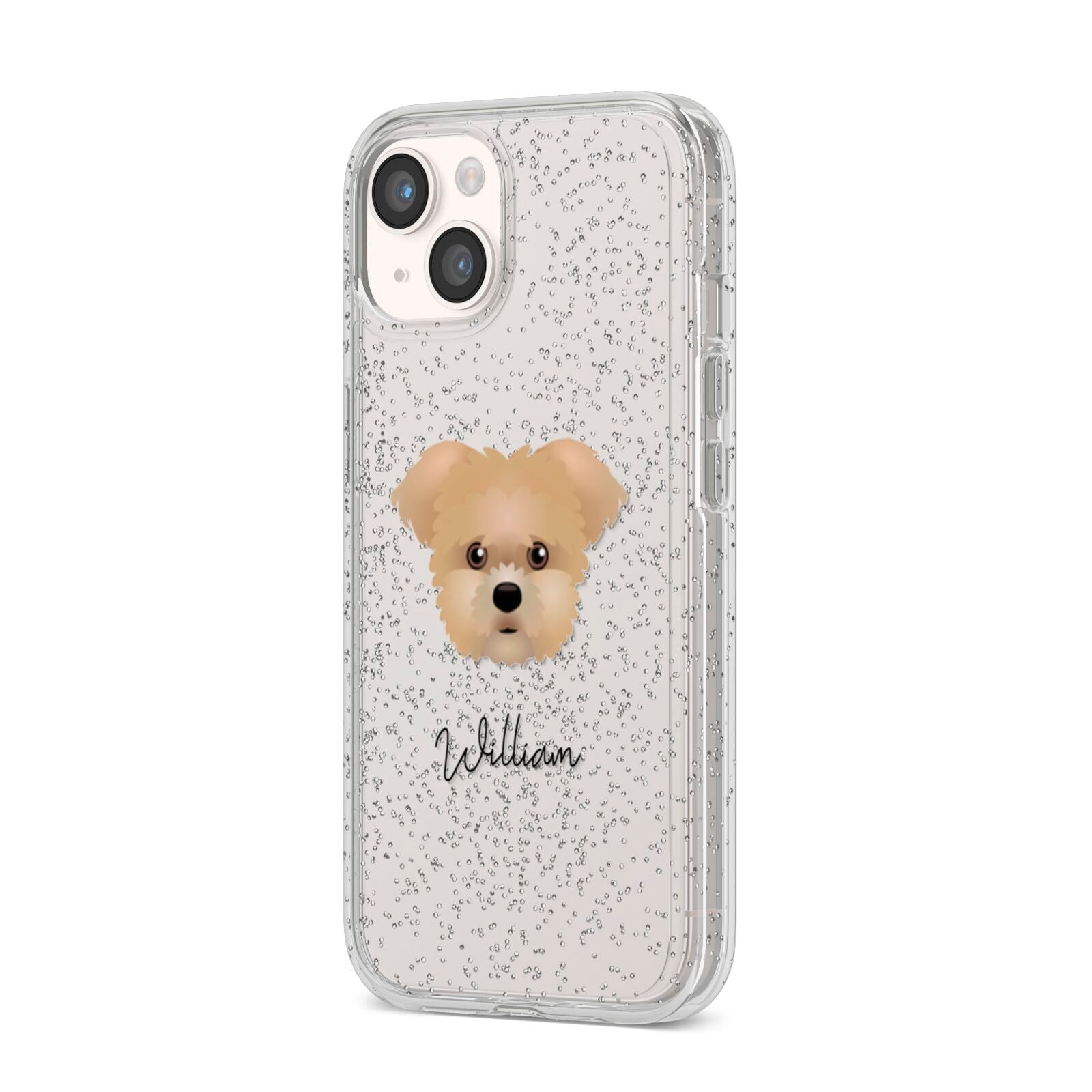 Morkie Personalised iPhone 14 Glitter Tough Case Starlight Angled Image
