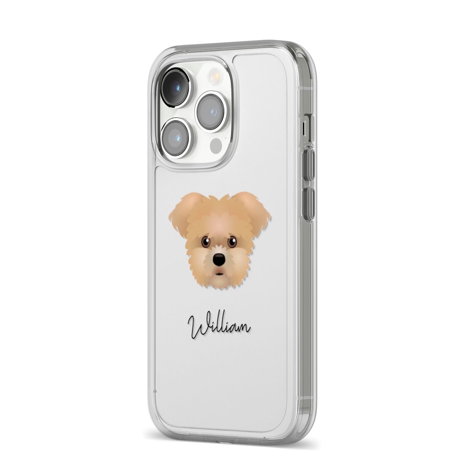 Morkie Personalised iPhone 14 Pro Clear Tough Case Silver Angled Image