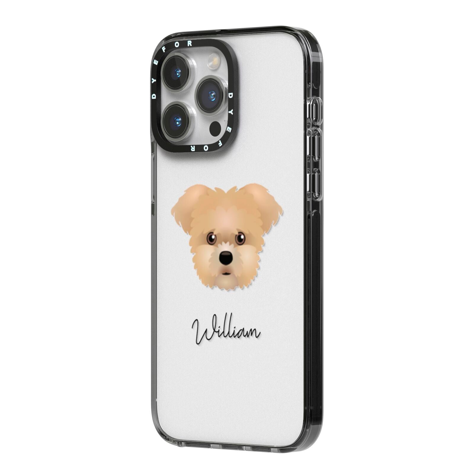 Morkie Personalised iPhone 14 Pro Max Black Impact Case Side Angle on Silver phone