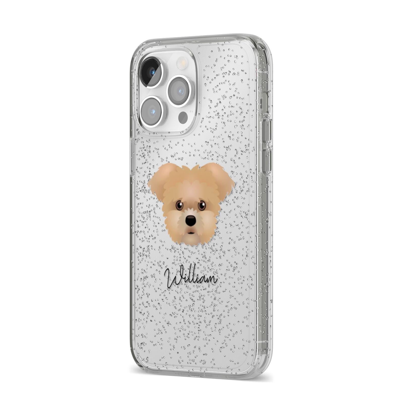 Morkie Personalised iPhone 14 Pro Max Glitter Tough Case Silver Angled Image