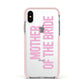 Mother of the Bride Apple iPhone Xs Impact Case Pink Edge on Silver Phone