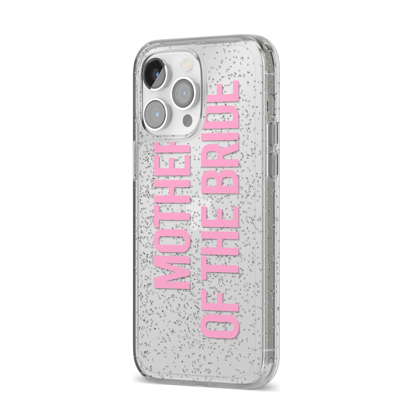 Mother of the Bride iPhone 14 Pro Max Glitter Tough Case Silver Angled Image