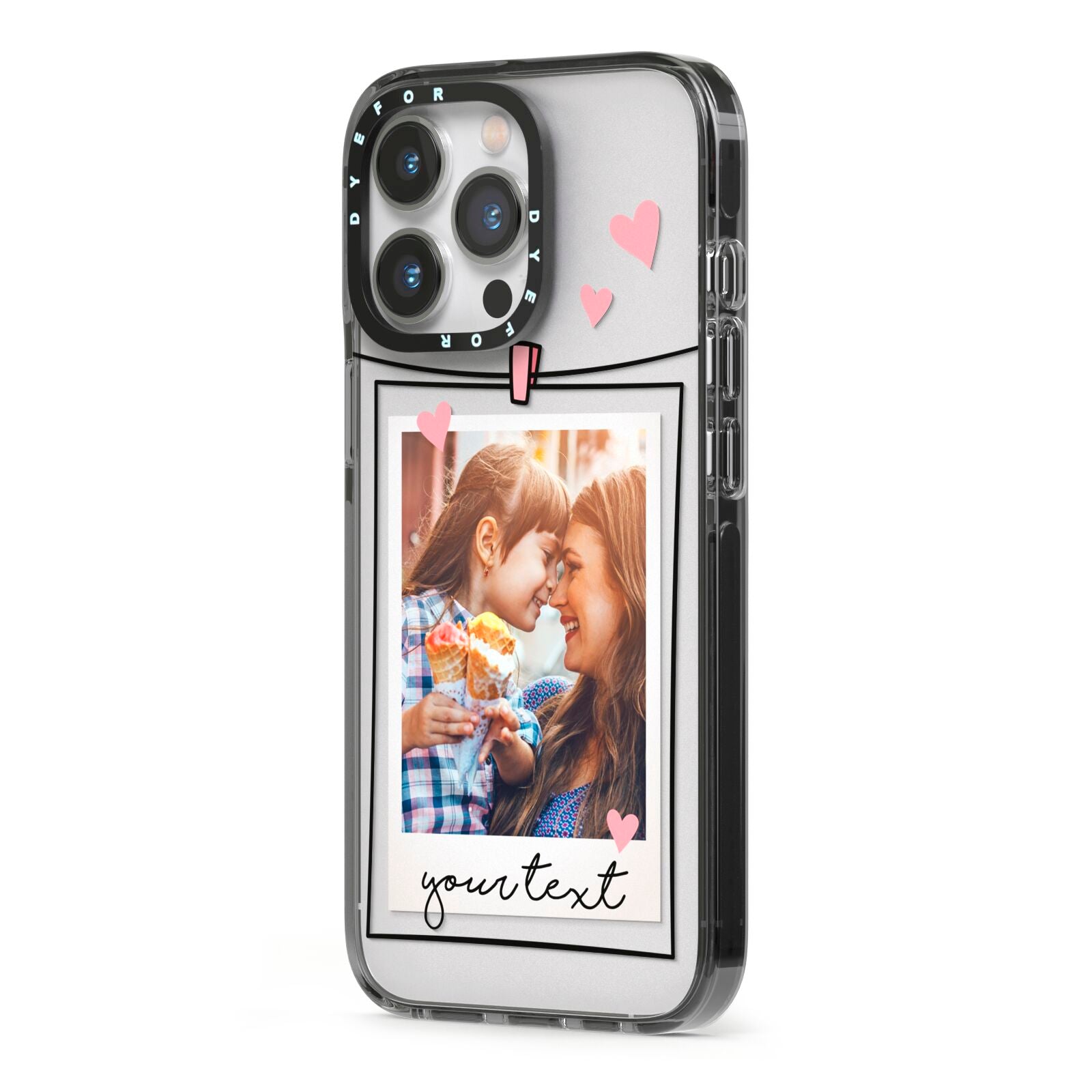 Mother s Day Photo iPhone 13 Pro Black Impact Case Side Angle on Silver phone
