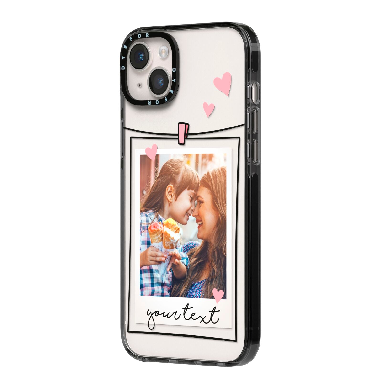 Mother s Day Photo iPhone 14 Plus Black Impact Case Side Angle on Silver phone