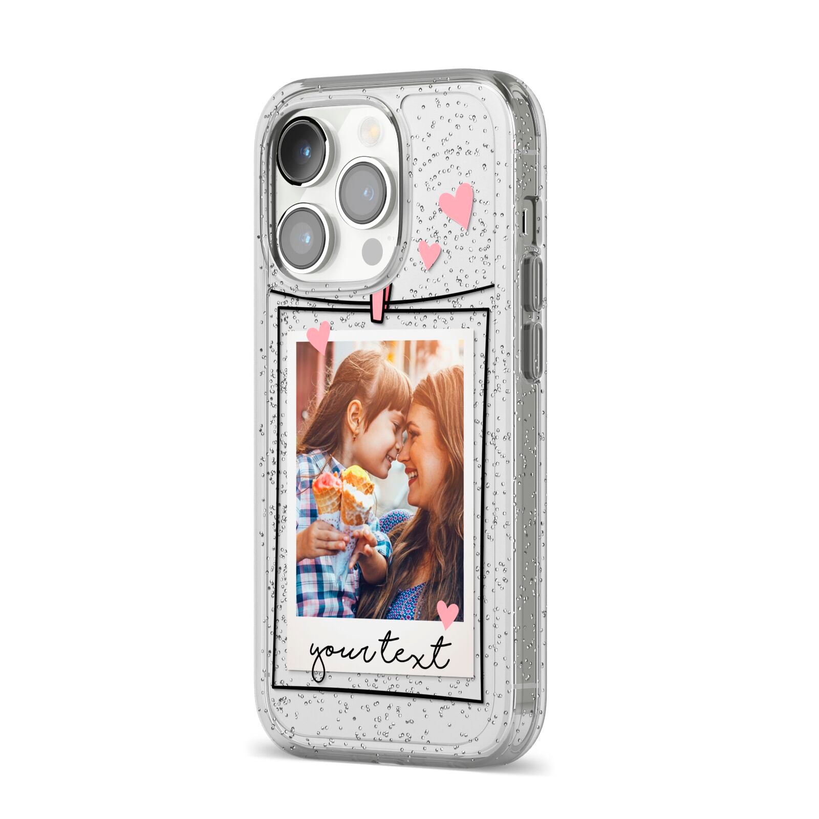 Mother s Day Photo iPhone 14 Pro Glitter Tough Case Silver Angled Image