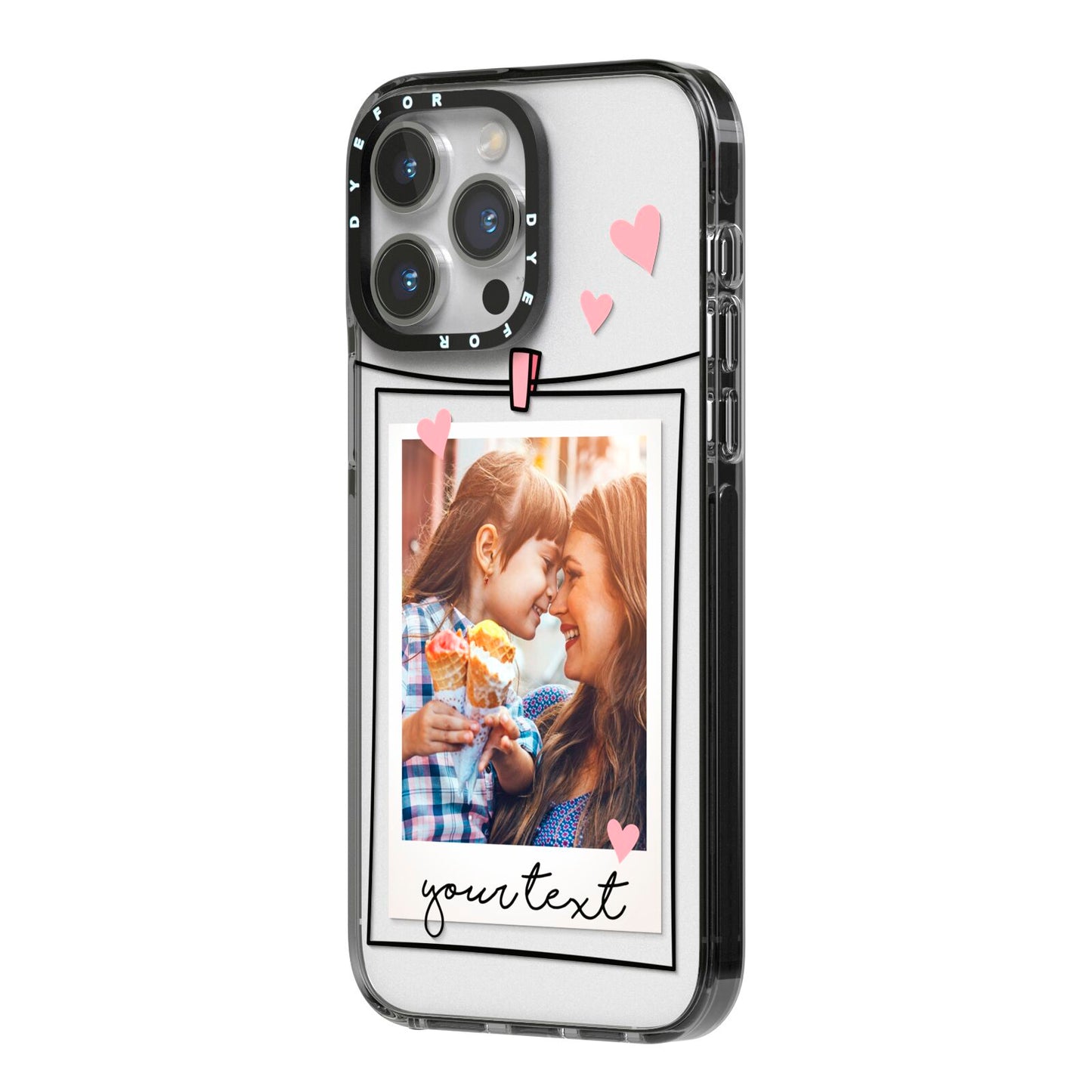 Mother s Day Photo iPhone 14 Pro Max Black Impact Case Side Angle on Silver phone