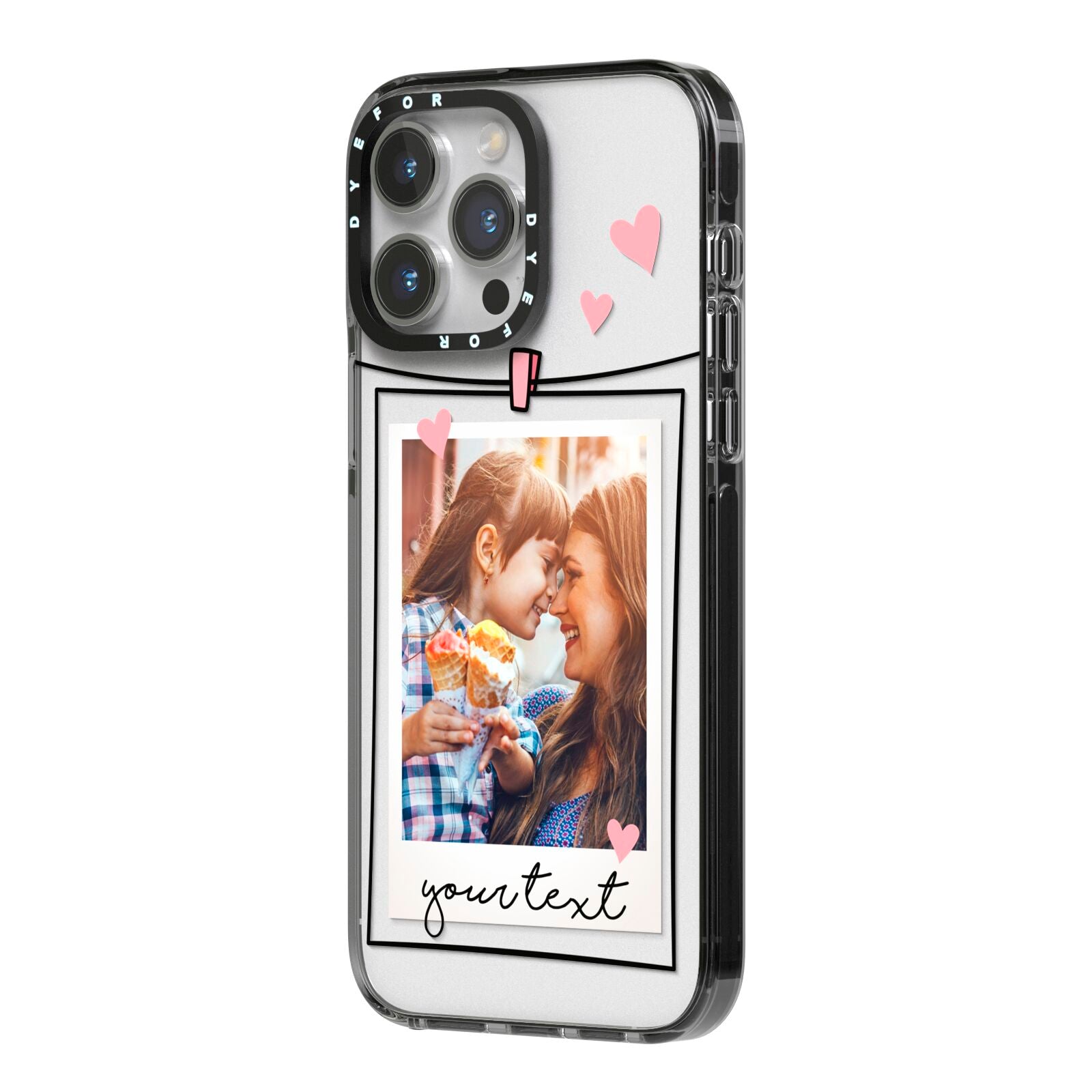 Mother s Day Photo iPhone 14 Pro Max Black Impact Case Side Angle on Silver phone