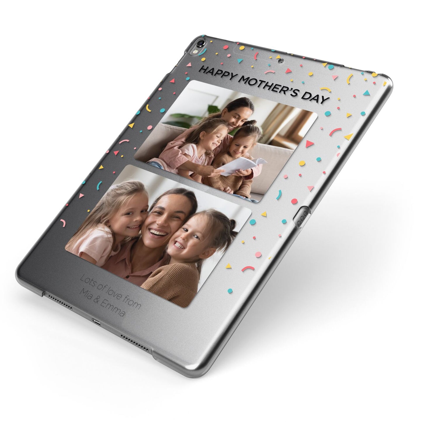 Mothers Day Confetti Photos with Names Apple iPad Case on Grey iPad Side View