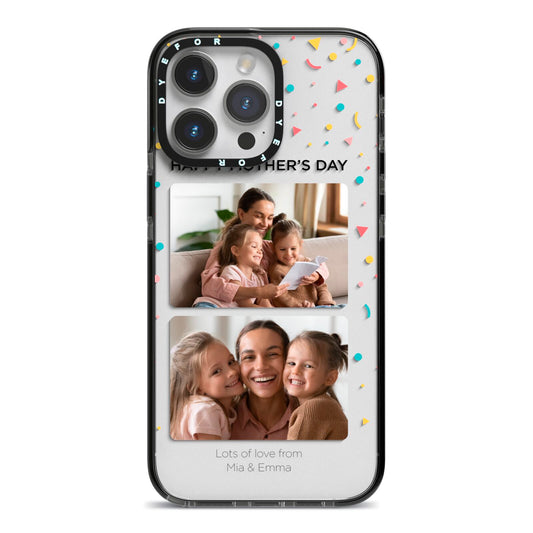 Mothers Day Confetti Photos with Names iPhone 14 Pro Max Black Impact Case on Silver phone