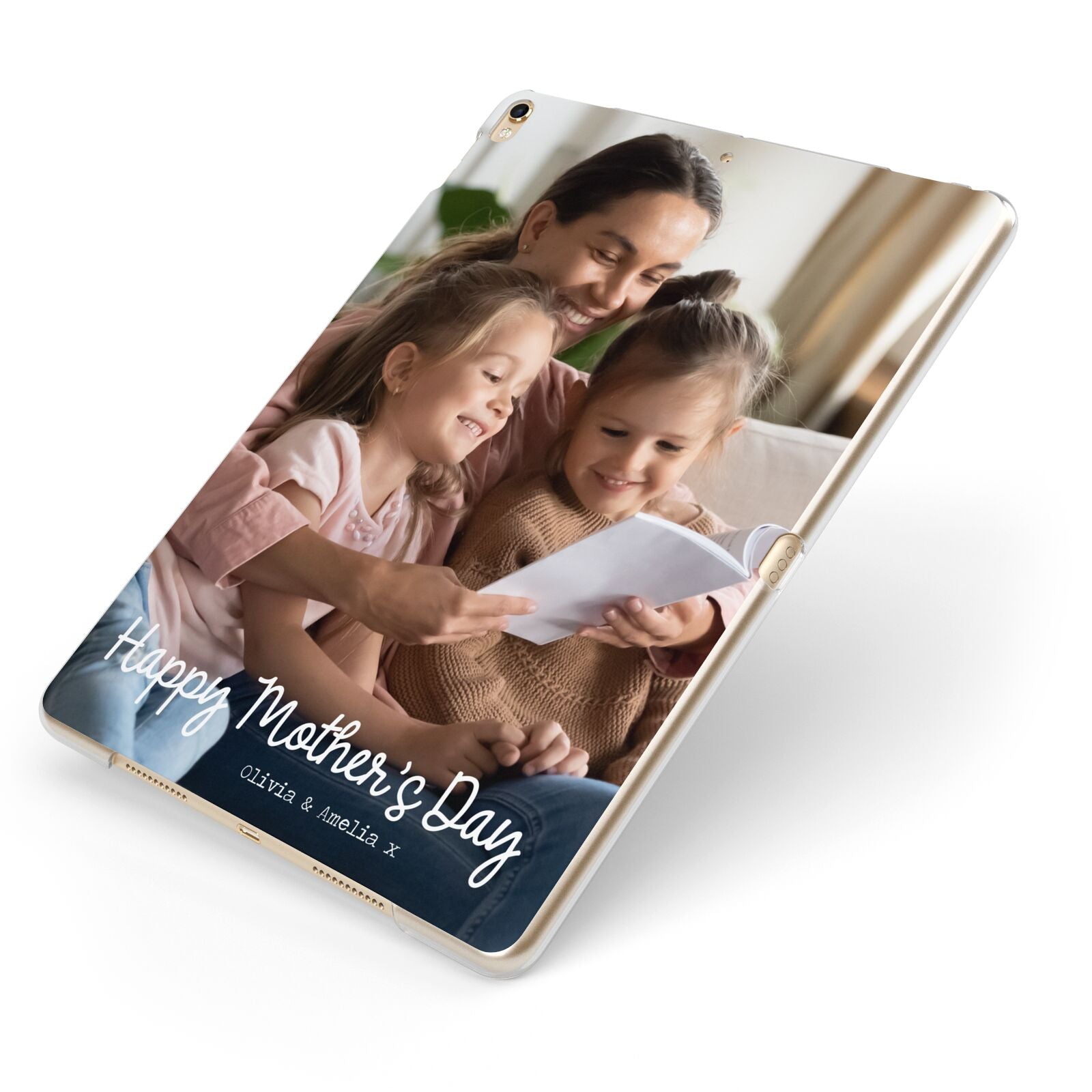 Mothers Day Family Photo with Names Apple iPad Case on Gold iPad Side View