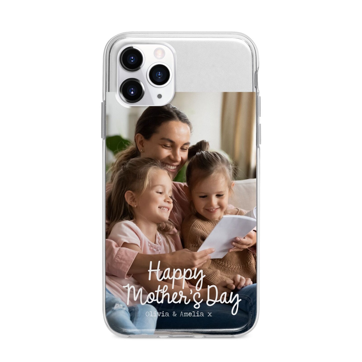 Mothers Day Family Photo with Names Apple iPhone 11 Pro Max in Silver with Bumper Case