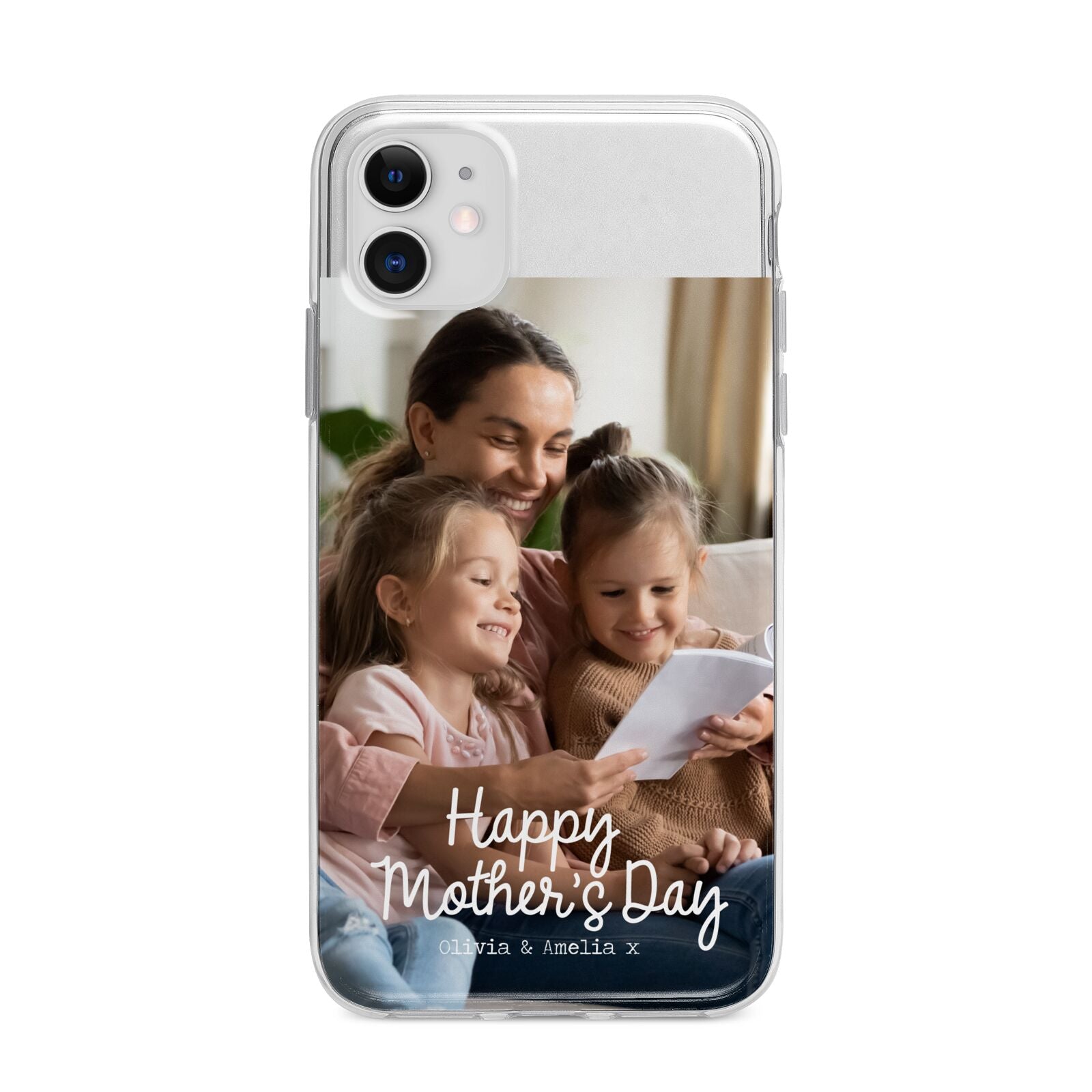 Mothers Day Family Photo with Names Apple iPhone 11 in White with Bumper Case