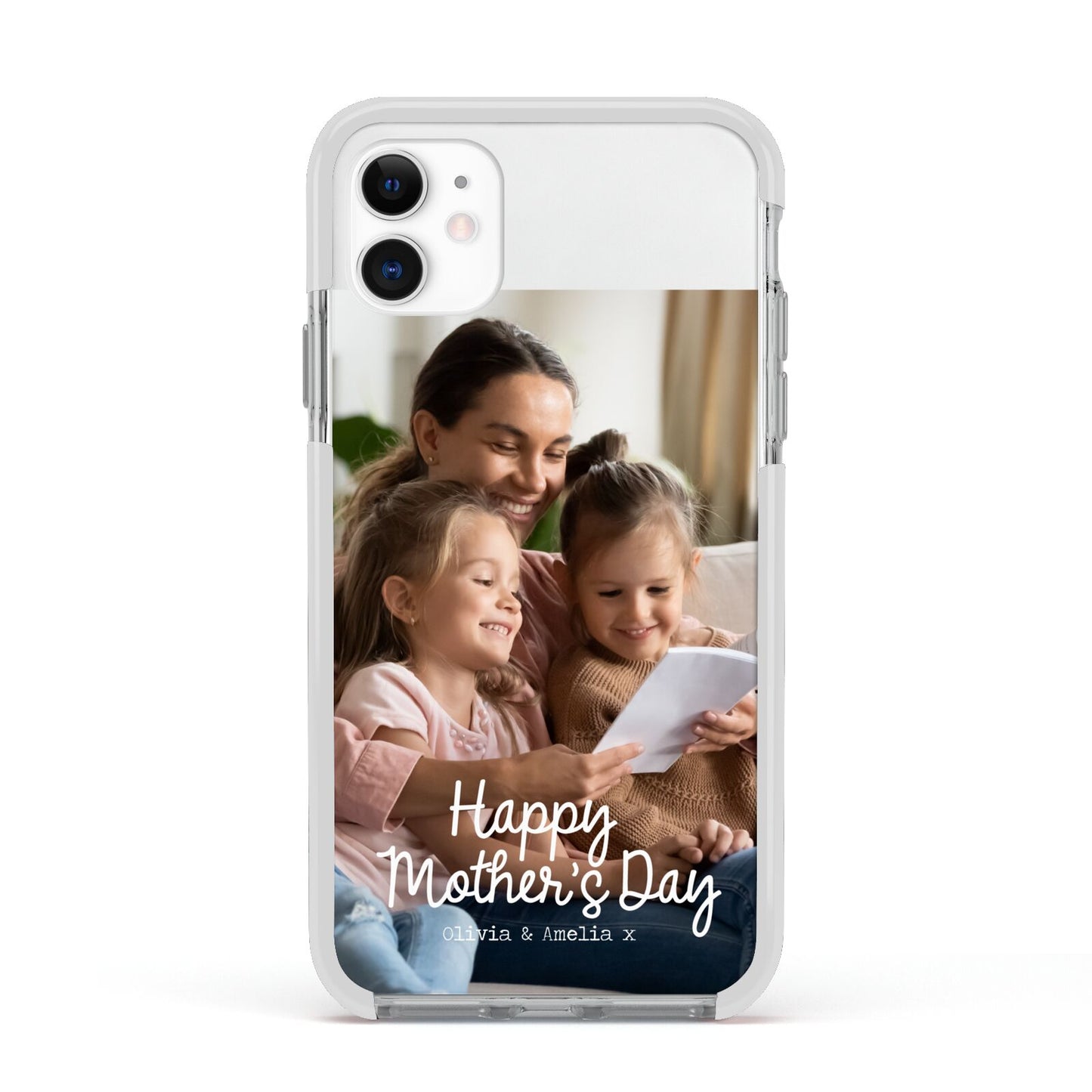 Mothers Day Family Photo with Names Apple iPhone 11 in White with White Impact Case