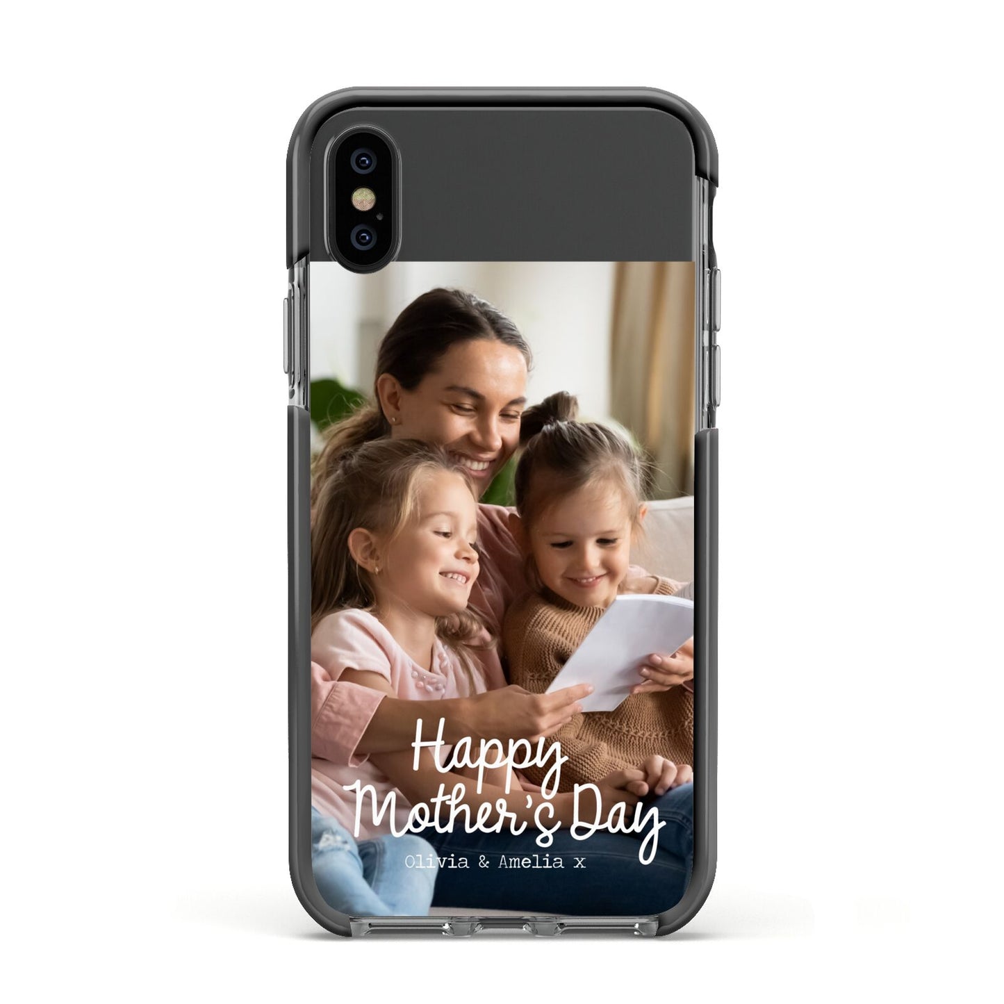 Mothers Day Family Photo with Names Apple iPhone Xs Impact Case Black Edge on Black Phone