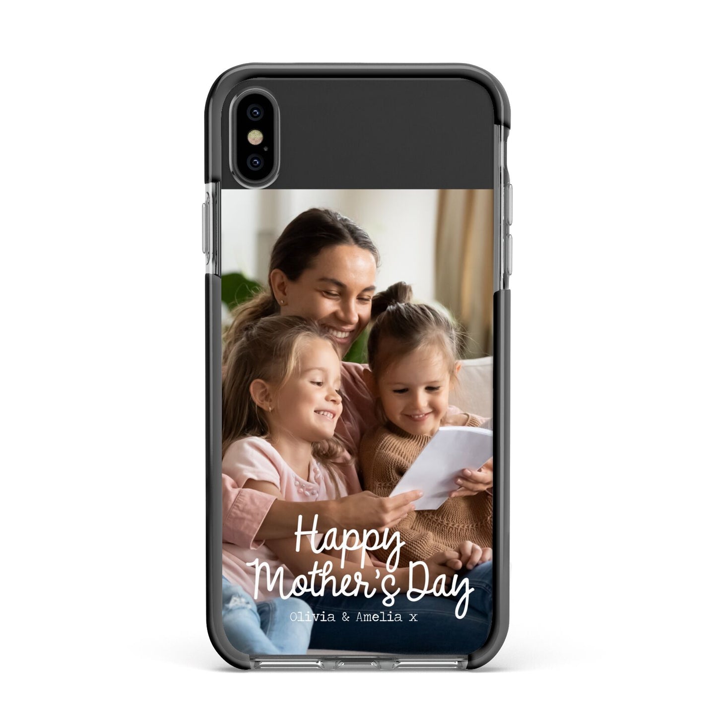 Mothers Day Family Photo with Names Apple iPhone Xs Max Impact Case Black Edge on Black Phone