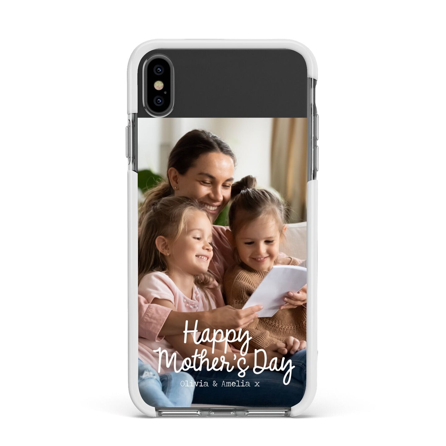 Mothers Day Family Photo with Names Apple iPhone Xs Max Impact Case White Edge on Black Phone