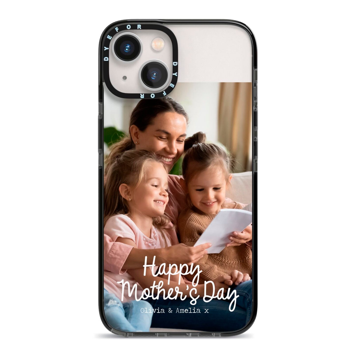 Mothers Day Family Photo with Names iPhone 13 Black Impact Case on Silver phone