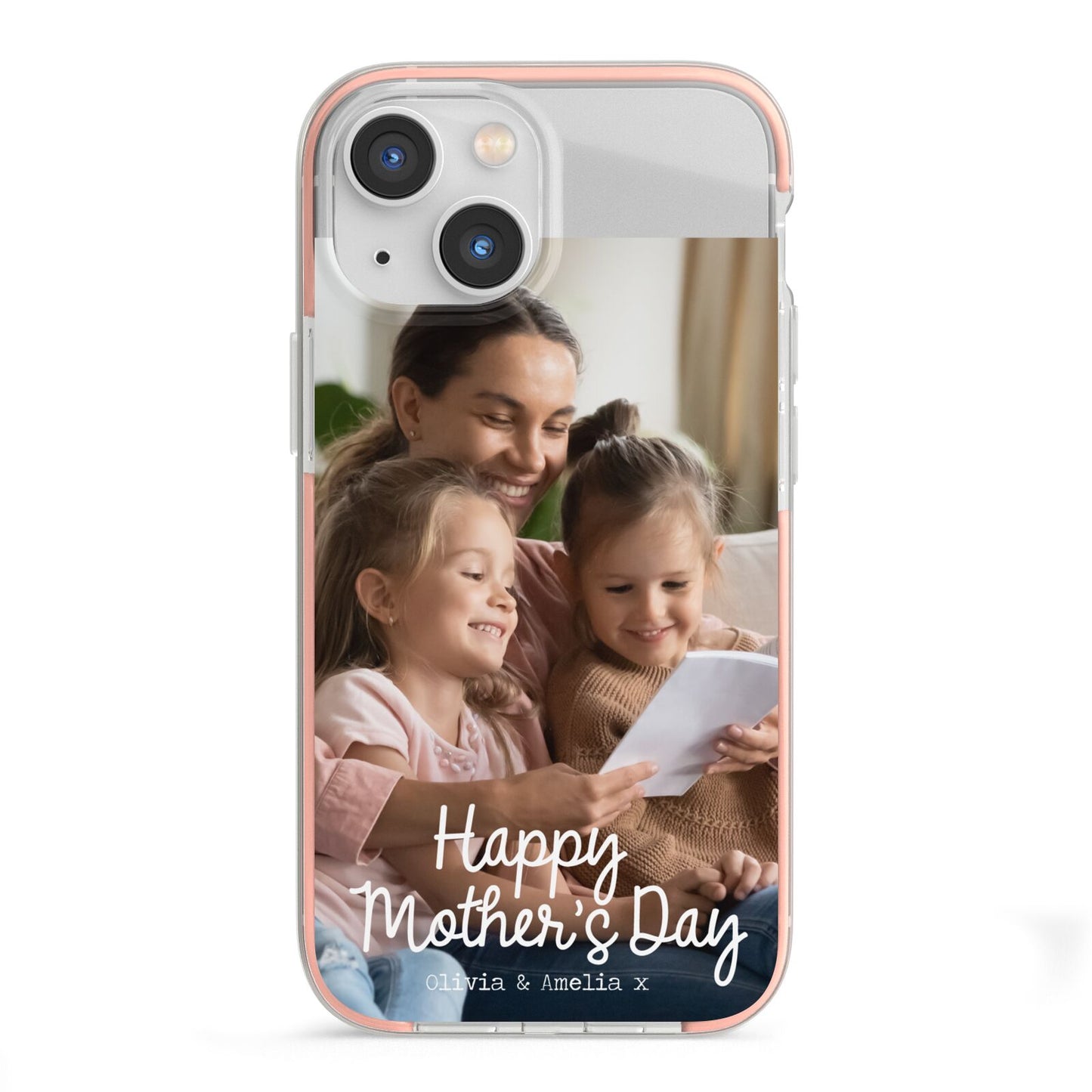 Mothers Day Family Photo with Names iPhone 13 Mini TPU Impact Case with Pink Edges