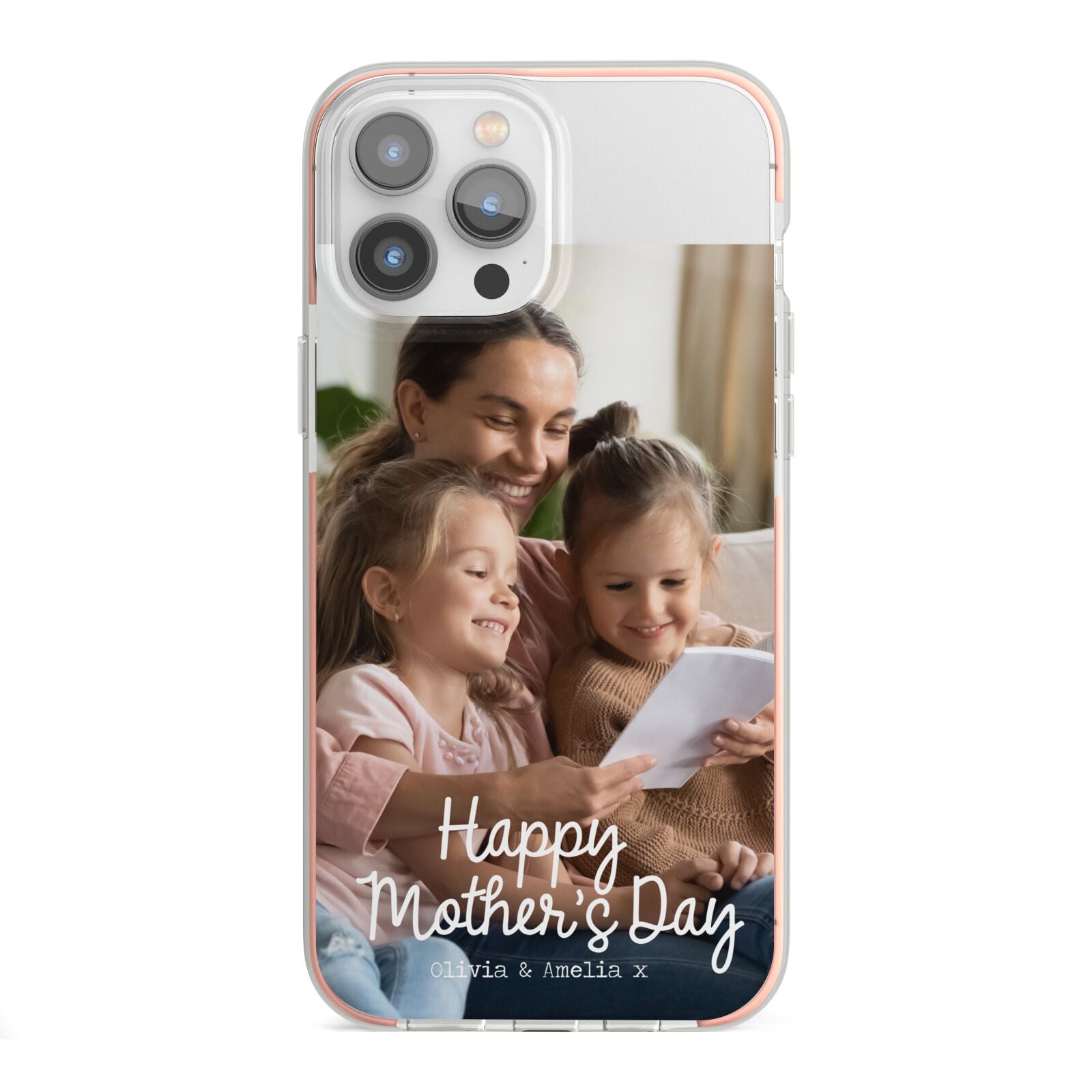 Mothers Day Family Photo with Names iPhone 13 Pro Max TPU Impact Case with Pink Edges