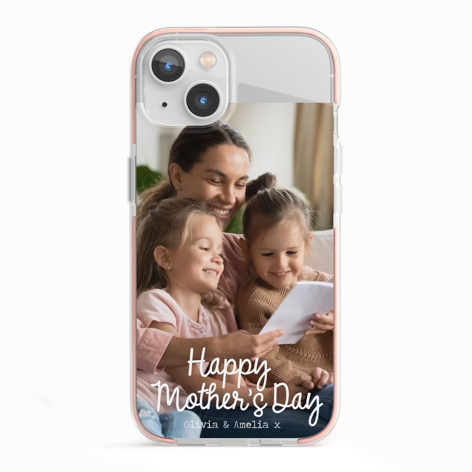 Mothers Day Family Photo with Names iPhone 13 TPU Impact Case with Pink Edges