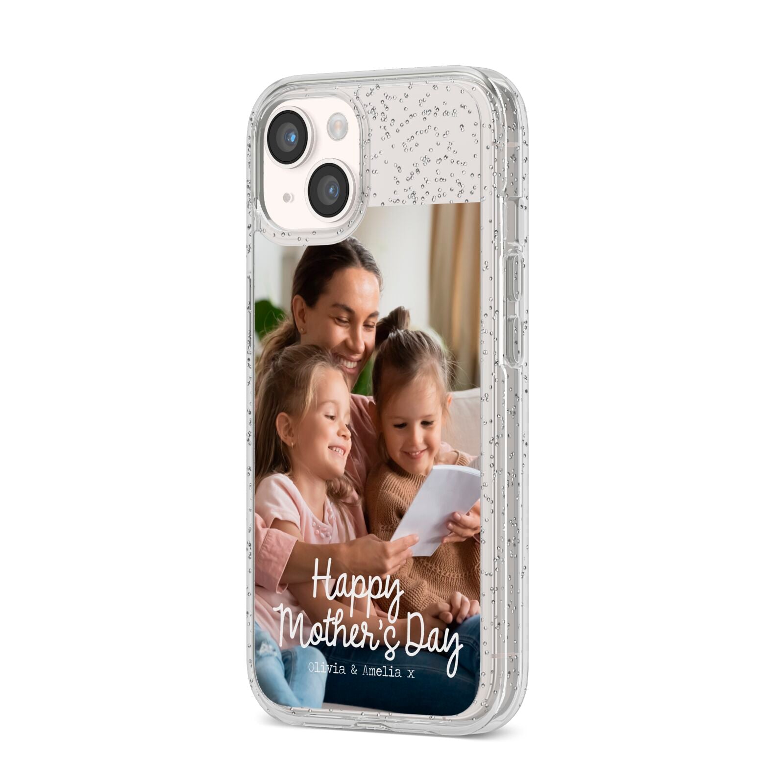 Mothers Day Family Photo with Names iPhone 14 Glitter Tough Case Starlight Angled Image