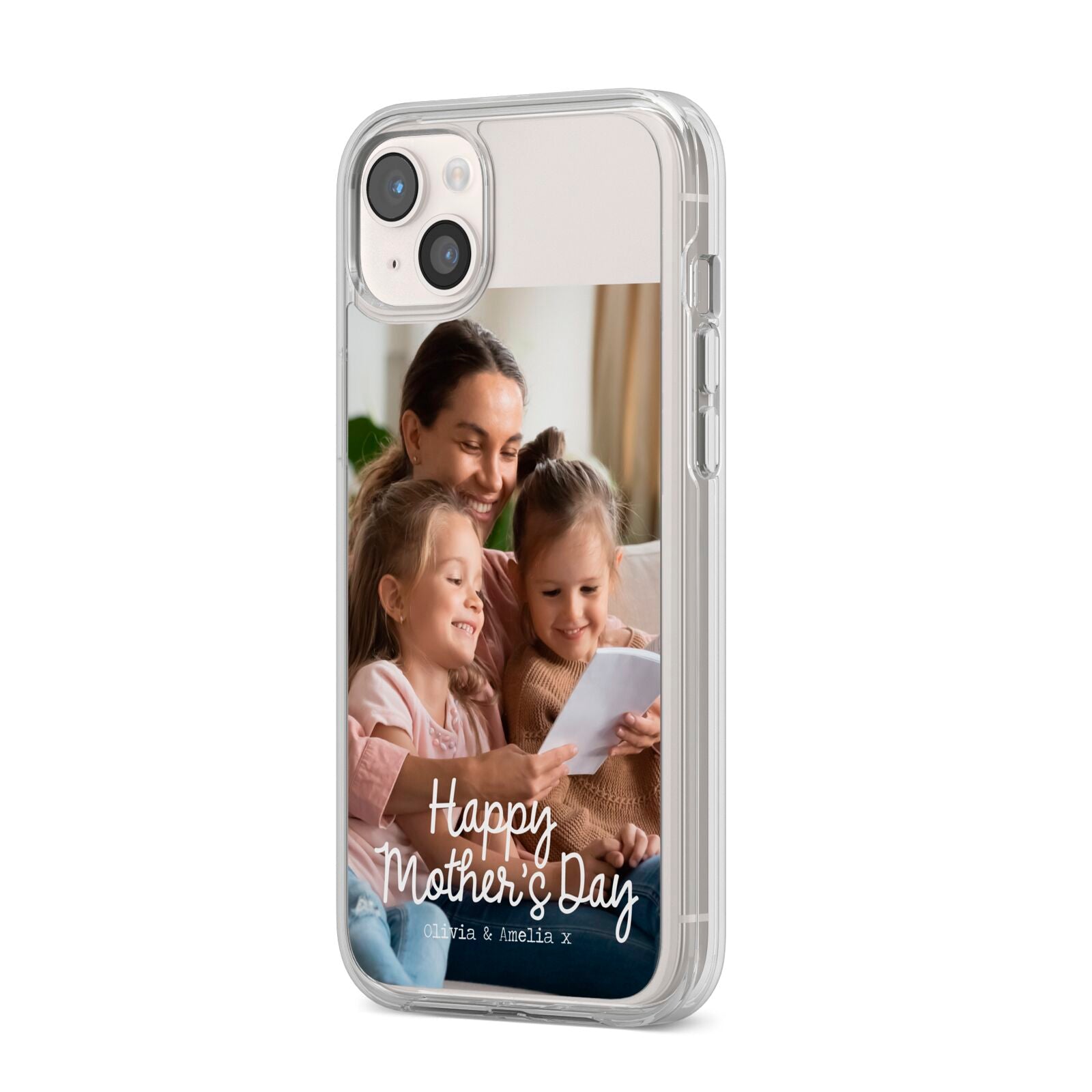 Mothers Day Family Photo with Names iPhone 14 Plus Clear Tough Case Starlight Angled Image