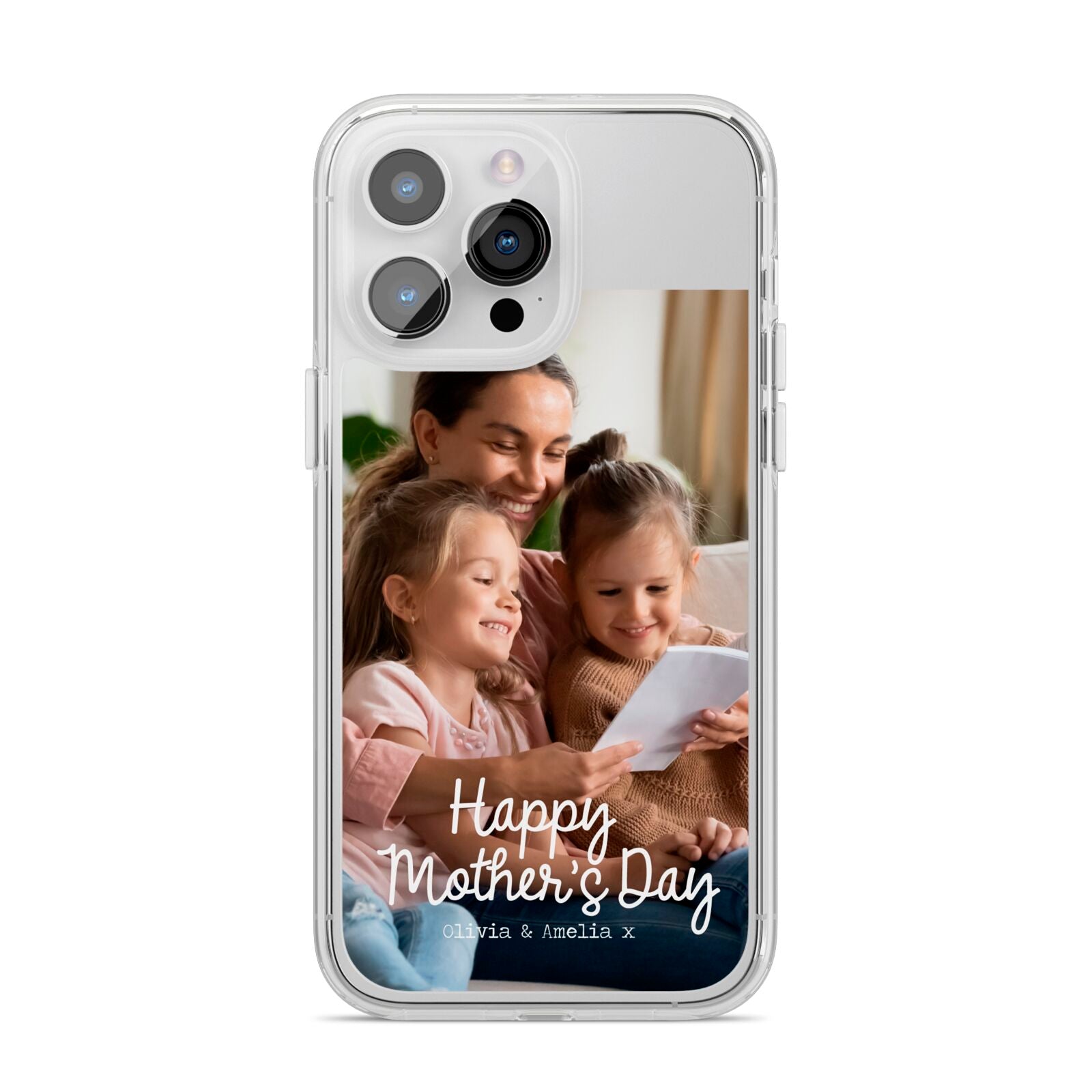 Mothers Day Family Photo with Names iPhone 14 Pro Max Clear Tough Case Silver