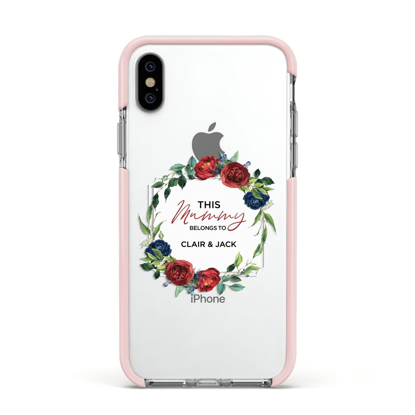 Mothers Day Flower Plaque Apple iPhone Xs Impact Case Pink Edge on Silver Phone