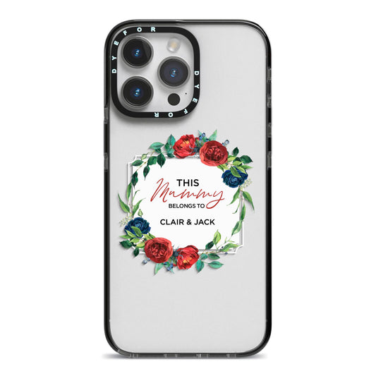 Mothers Day Flower Plaque iPhone 14 Pro Max Black Impact Case on Silver phone