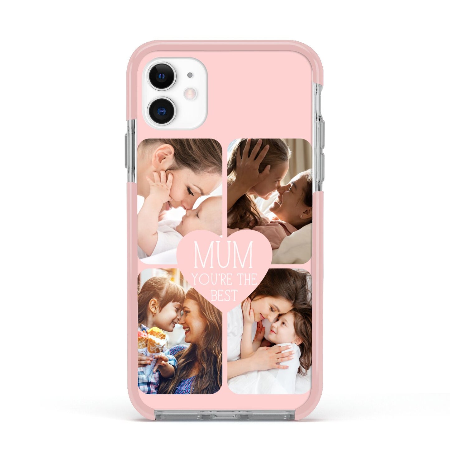 Mothers Day Four Photo Upload Apple iPhone 11 in White with Pink Impact Case