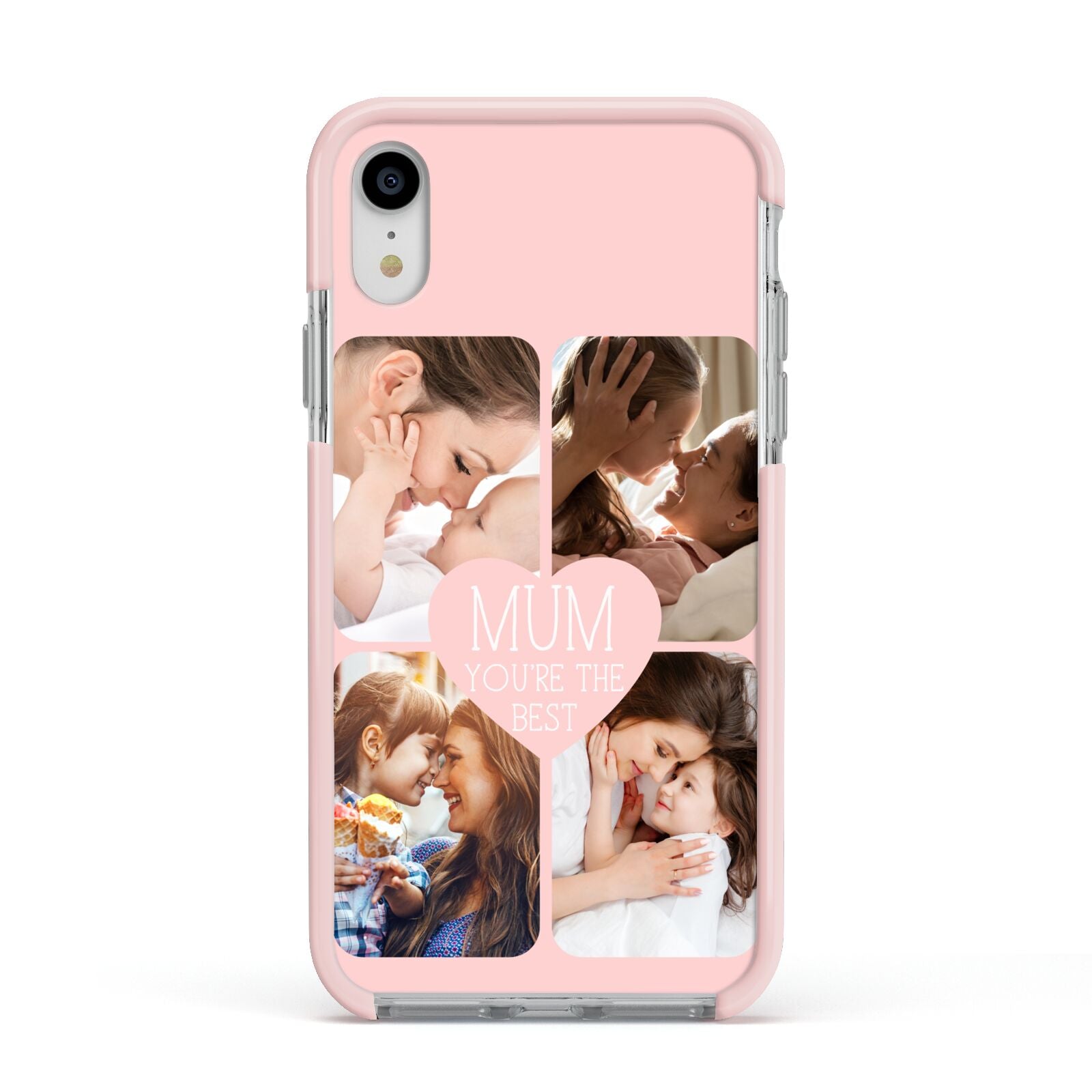 Mothers Day Four Photo Upload Apple iPhone XR Impact Case Pink Edge on Silver Phone