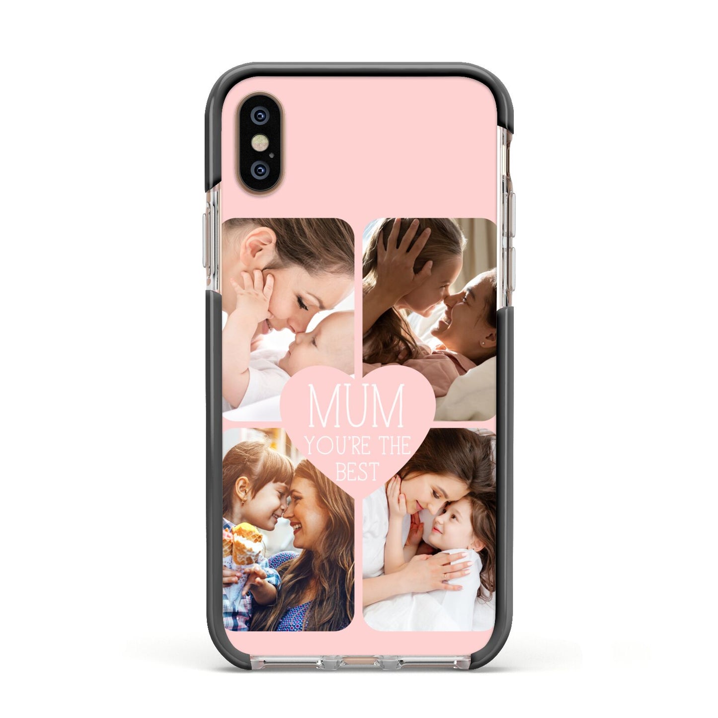 Mothers Day Four Photo Upload Apple iPhone Xs Impact Case Black Edge on Gold Phone